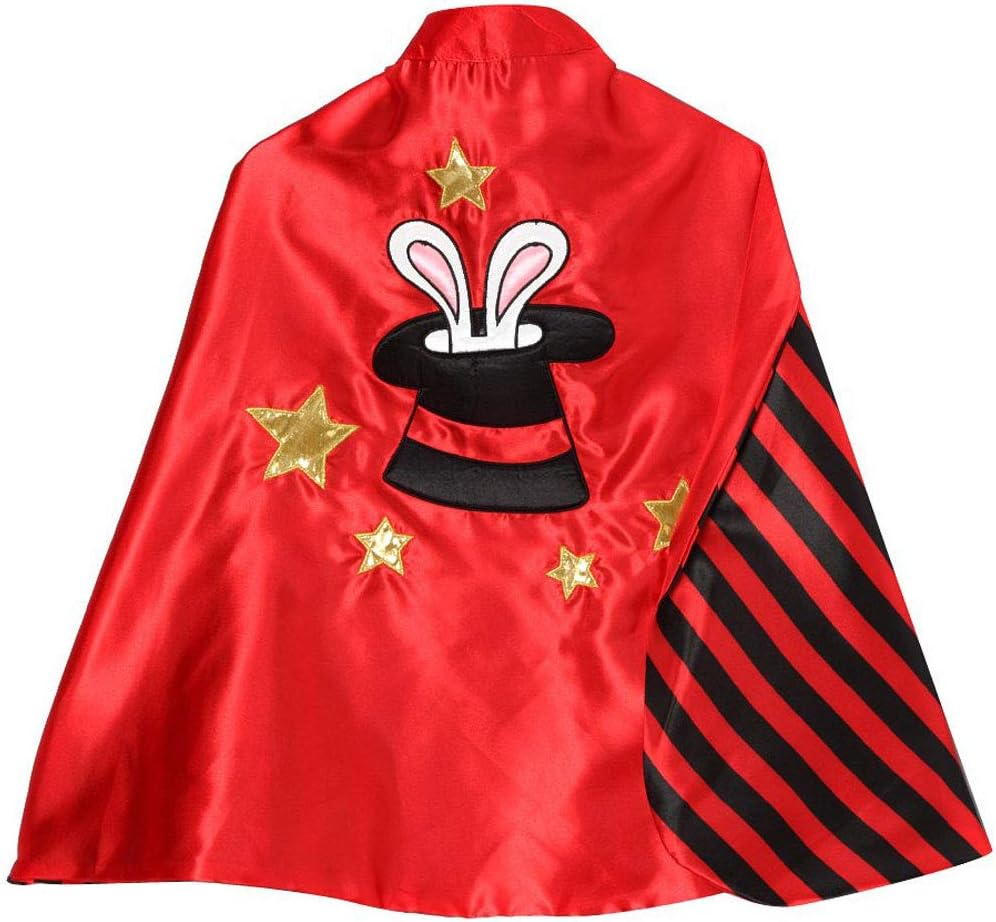 Storybook Wishes Reversible Red and Black Striped Magician Cape with Top Hat Embroidery