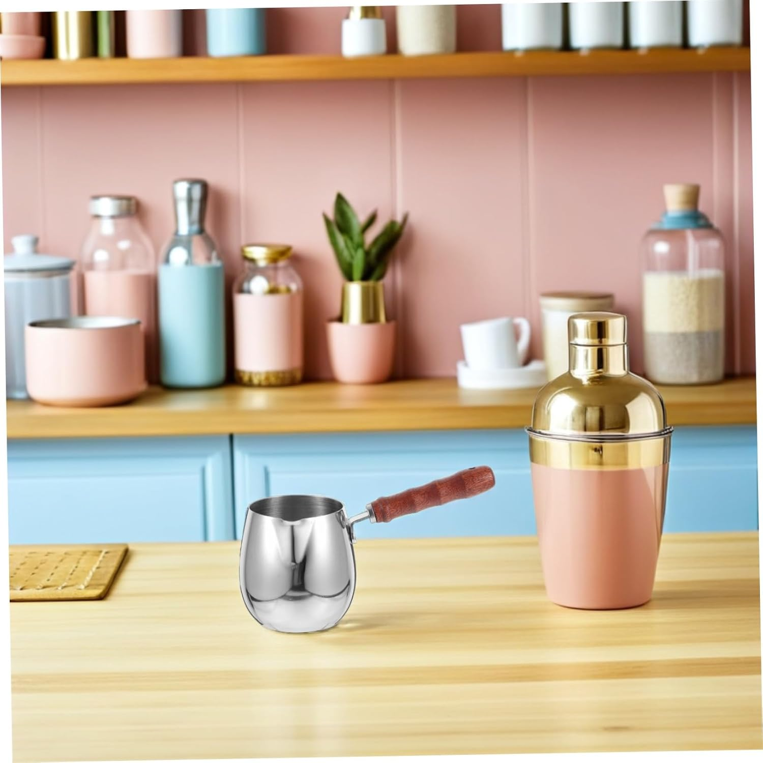 HOMOCONO 2Pcs Turkish Coffee Maker Stainless Steel Creamer Household Espresso Pot Long Handle Coffee Pot Camp Kettle