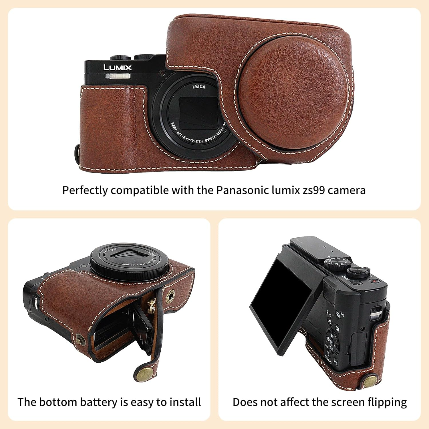 VOVMOEYA for Panasonic Lumix DC-TZ99/ZS99 Case - PU Leather Scratch-Resistant Cover for Lumix TZ99/ZS99 Case, with Removable Protective Cover, Adjustable Shoulder Strap