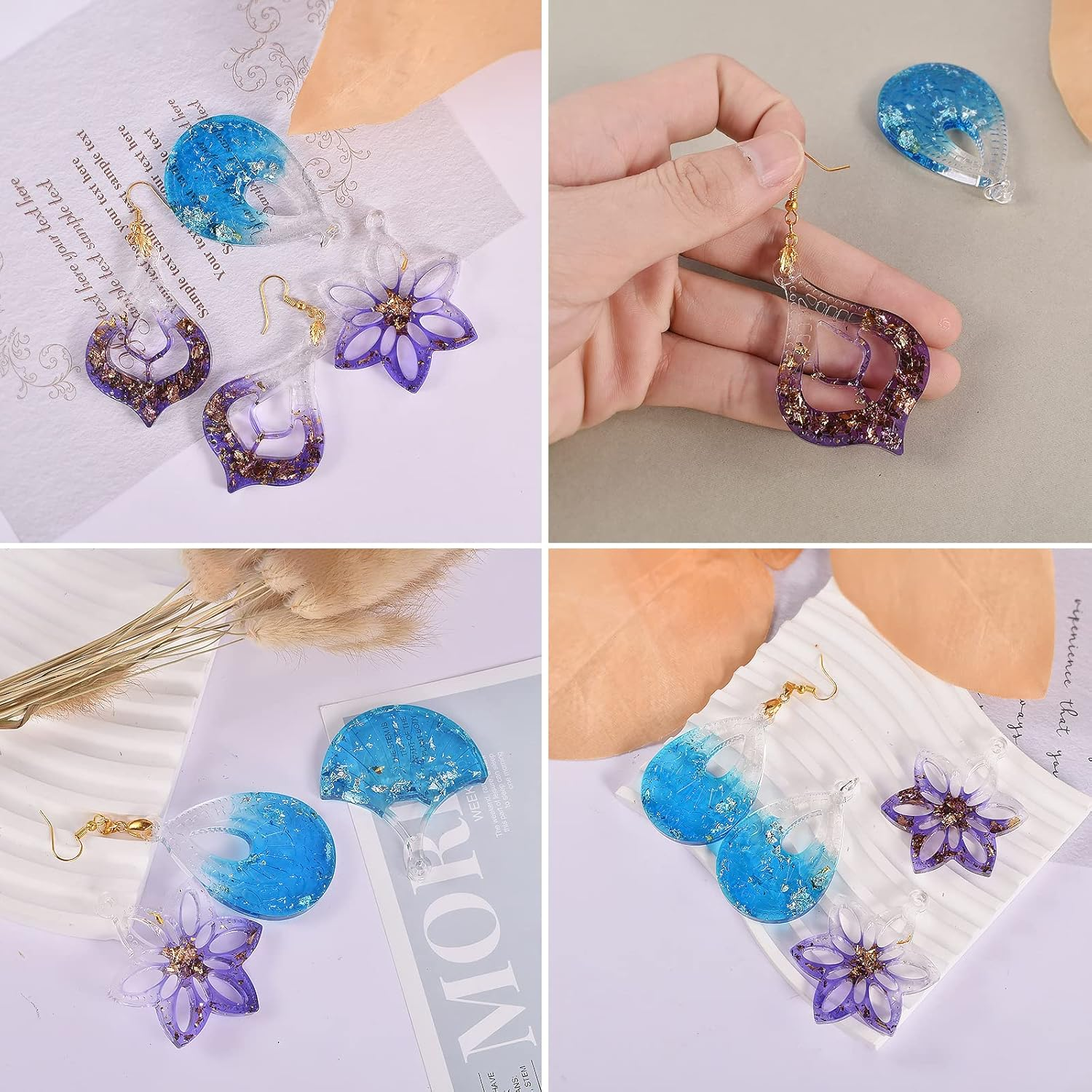 Jewellery Epoxy Resin Moulds Pendant Necklace Earrings Silicone Moulds Teardrop Flower Fan Leaf Jewellery Casting Resin Moulds Casting Mould Crystal Casting Mould for DIY Crafts image number 6