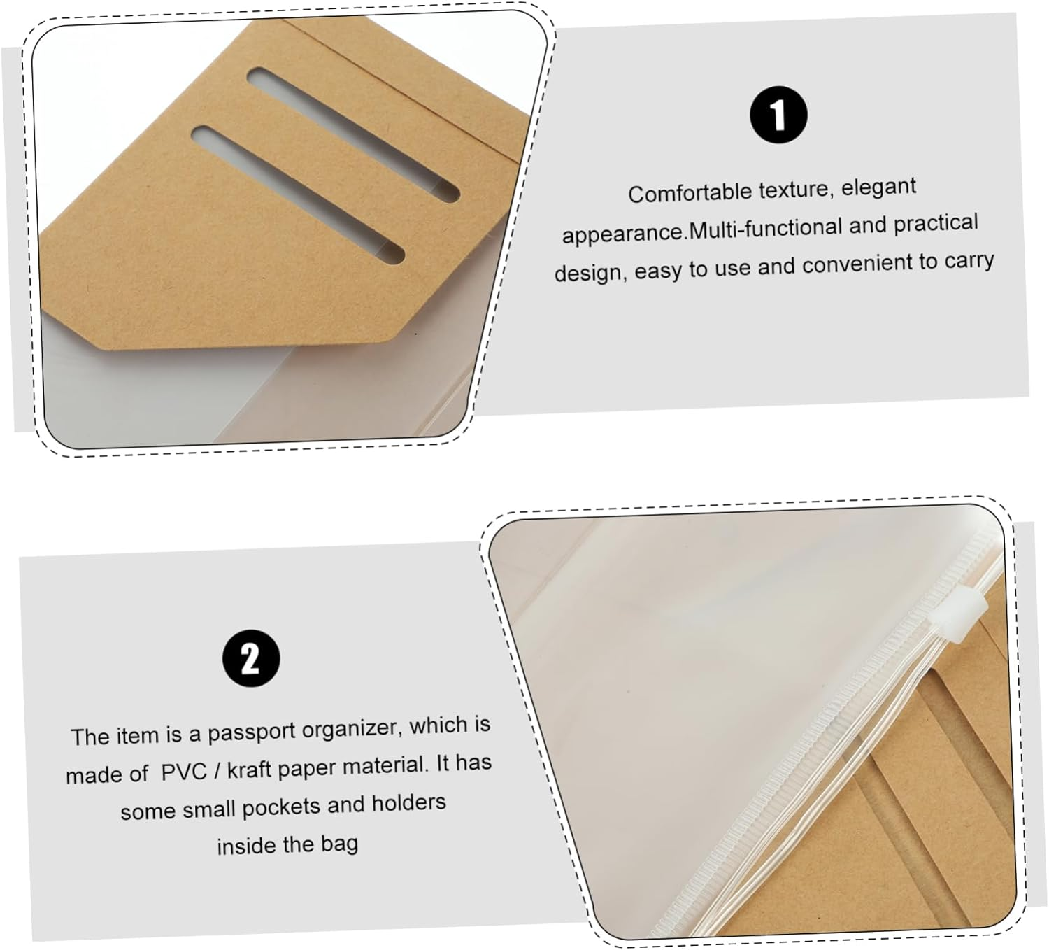 STOBOK Elegant Kraft Paper Passport Pouch 4 Pack PVC Travel Document Holder for ID and Credit Cards image number 2