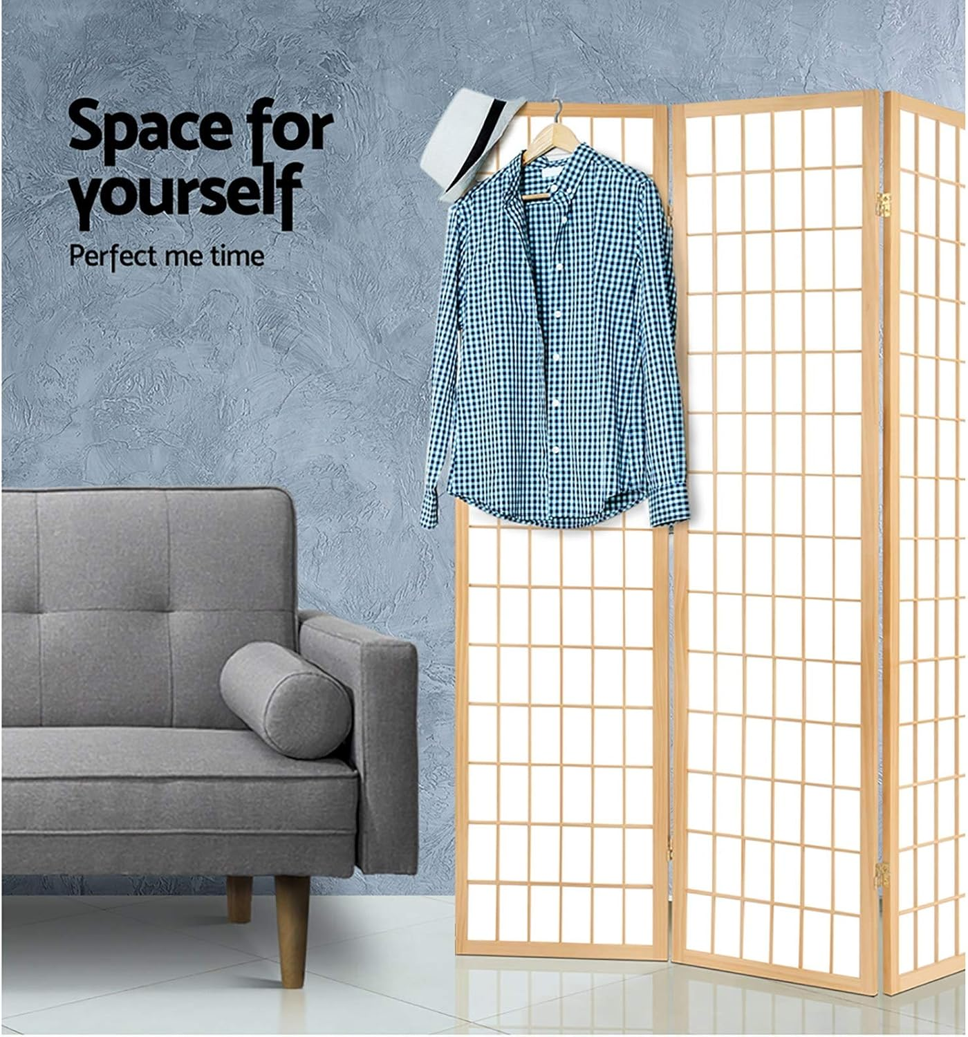 Artiss Room Divider, 3 Panel Folding Wooden Privacy Portable Screen Shelf Dividers Partition Wall Screens Home Pet Child Indoor Balcony Bedroom Furniture, Separator Water-Resistant Natural image number 4