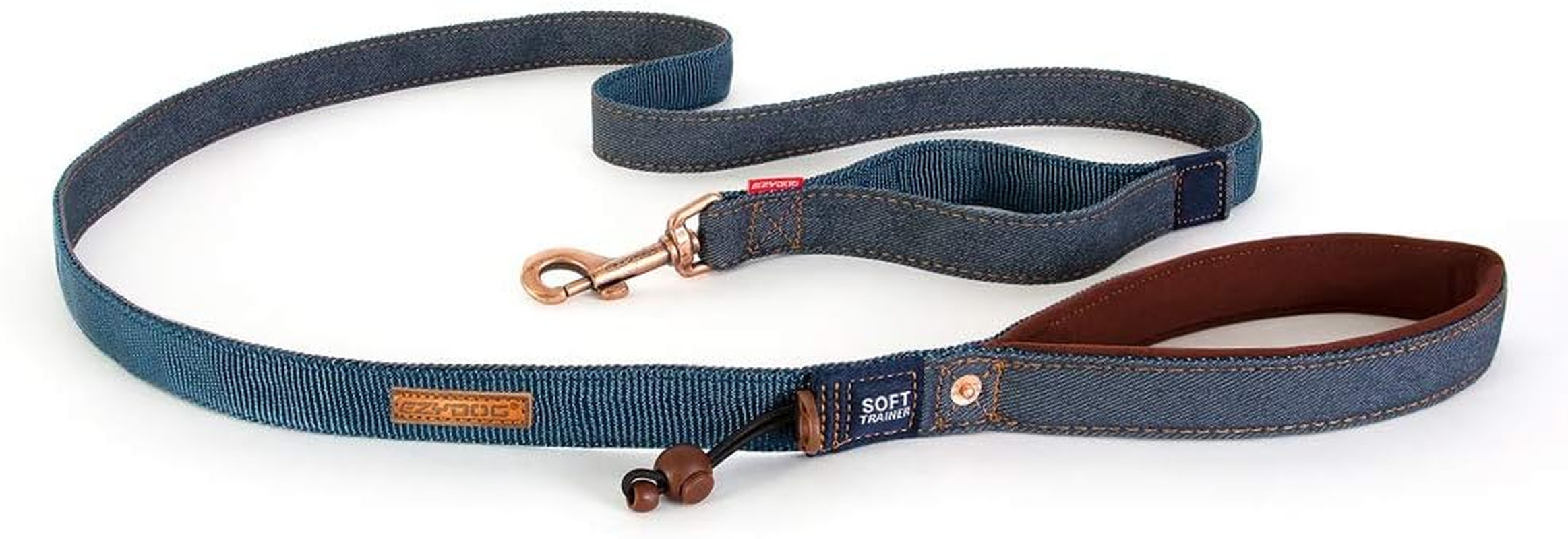 Ezydog Soft Trainer Dog Leash - 25Mm Soft Webbing Lead for Medium & Large Dogs, Neoprene Handle, Reflective, Additional Handle for Close Control (180Cm, Denim) image number 1