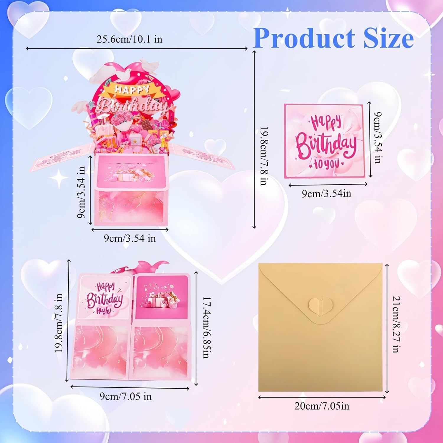 Uroboo 3D Pop up Happy Birthday Card Stunning 3D Birthday Greeting Boxed Card for Unforgettable Celebrations for Women Mom Wife Daughter Grandma Girlfriend, Pink - Pink image number 3