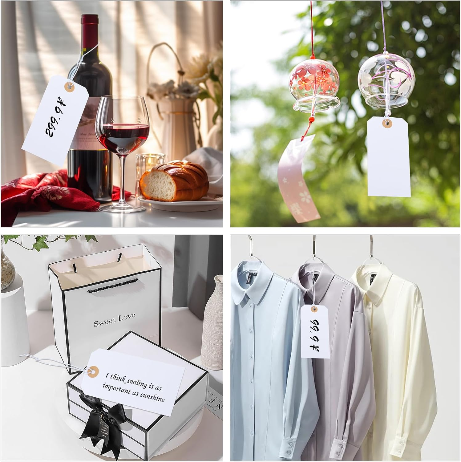 100 Packs Christmas Tags for Presents,Luggage Labels with String for Christmas,Graduation,Gifts,Sales Labels,4.76"&times;2.36"(White) image number 1