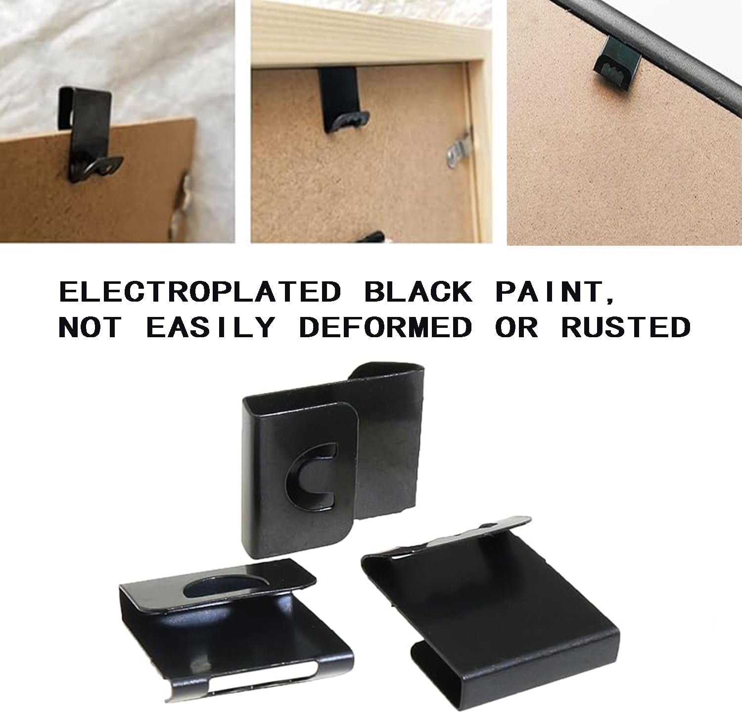 200Pcs Photo Frames Hanger Hooks, S-Shaped Black Metal Picture Hanging Clips, Sturdy Back Plate Serrated Clips Hook, Sawtooth Hanger for Home Office Wall Mount Album Artwork Painting Frames image number 6