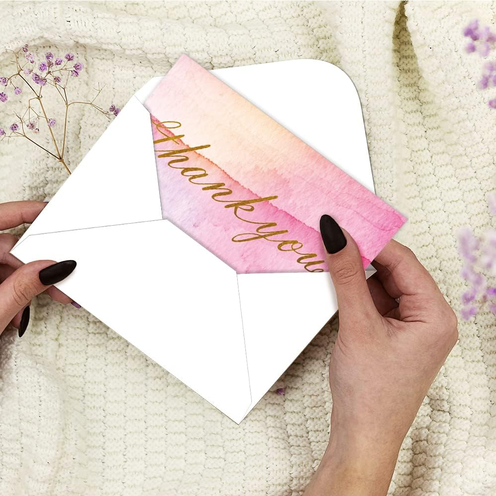 48 All Occasion Thank You Cards with Envelopes, Assorted Blank Note Cards, 6 Watercolor Design, 4X6 Inches Blank Stationary Thank You Cards with Envelopes Set