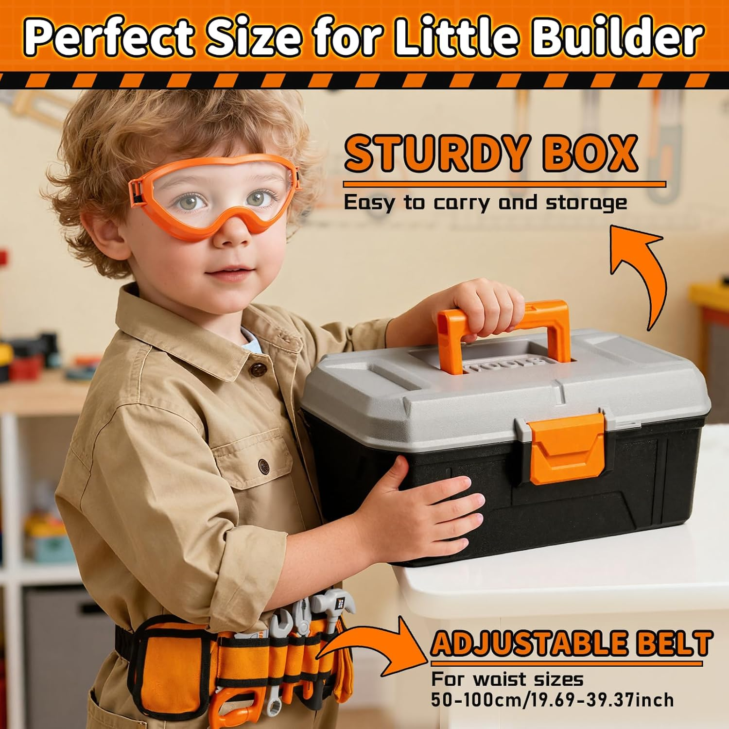 Kidbloom Kids Tool Set with Tool Belt, 50 PCS Tool Box with Drill Toy, Construction Tool Toys, Toys for 3 4 5 Year Old Boys Girls Gifts image number 5