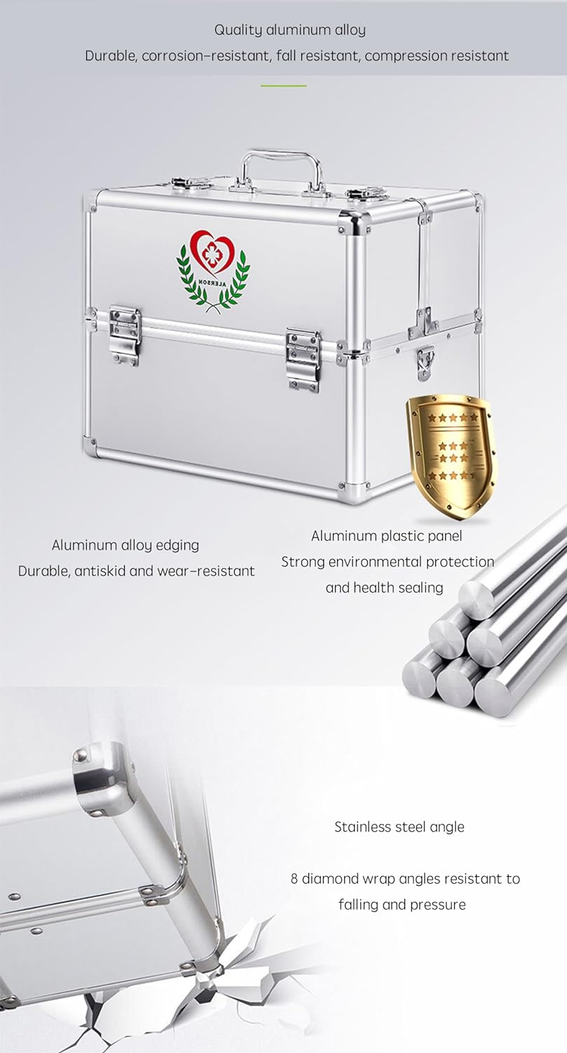 Multi-Layer Aluminum Double-Opening Medicine Box Storage Organizer Medical Kit Emergency First Aid Container Silver image number 3