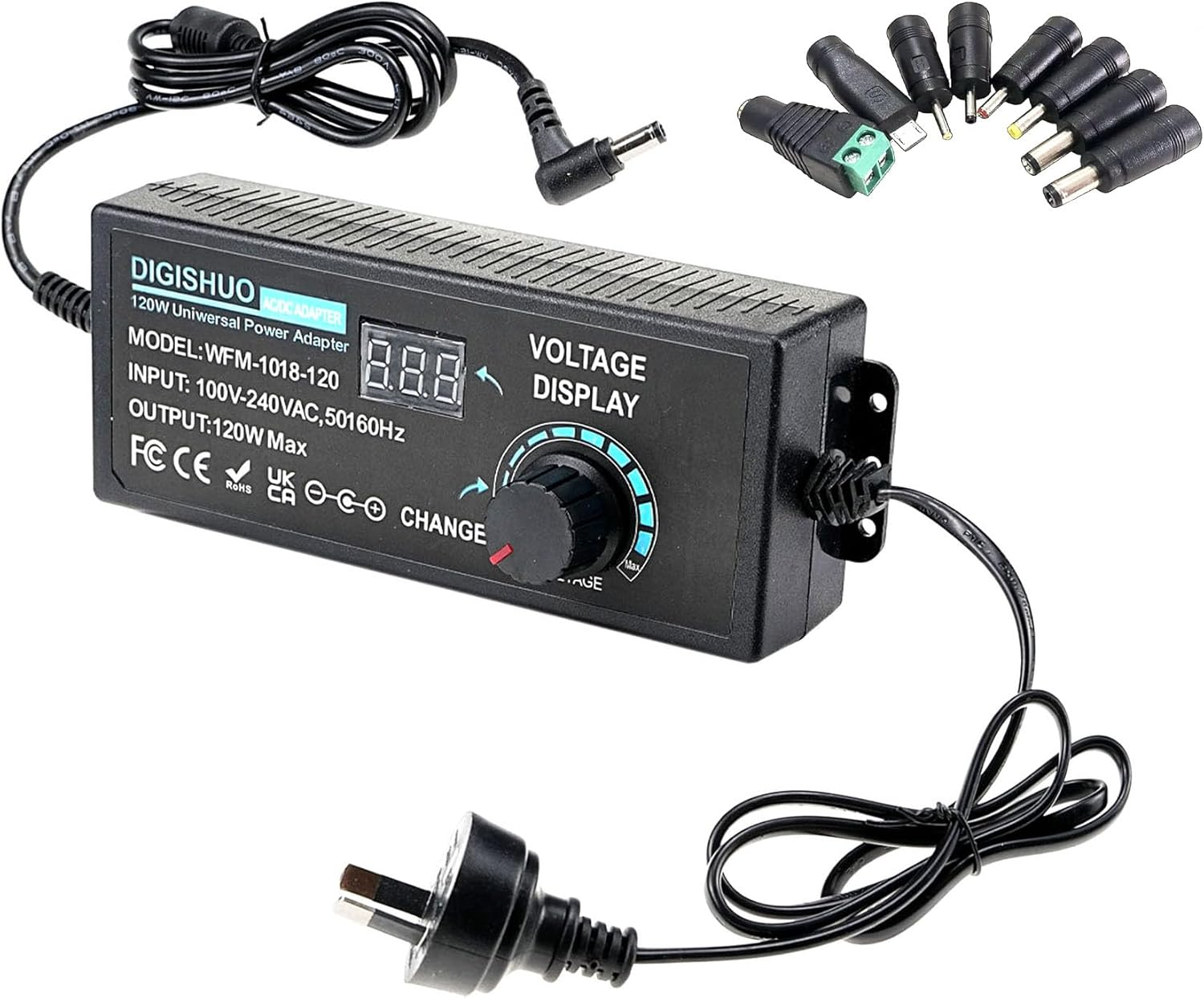 DIGISHUO 72W Power Supply Adjustable DC 3V~24V 3A Adapter |100V-240V AC to DC Converter W/LED Voltage Display and 8 Tips, for Household Electronics (DC 3~24V 72W) image number 3