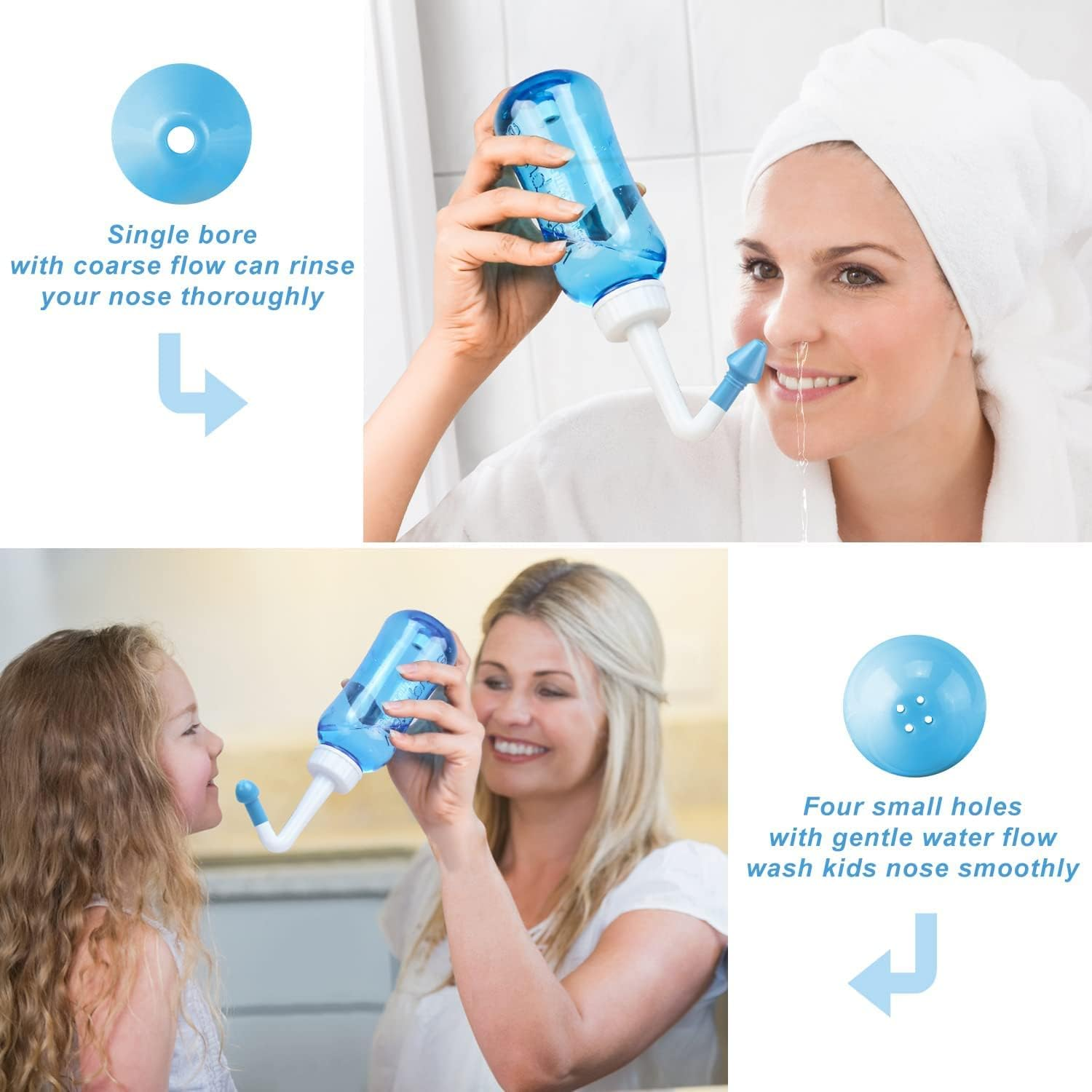 MAOEVER Neti Pot Sinus Rinse Nasal Wash 300ML Neti-Pot with 30 Nasal Wash Salt Packets and Sticker Thermometer Nose Cleaner Washing Bottle Cleaner Pressure Irrigation for Adult & Kid BPA Free (Blue) image number 3