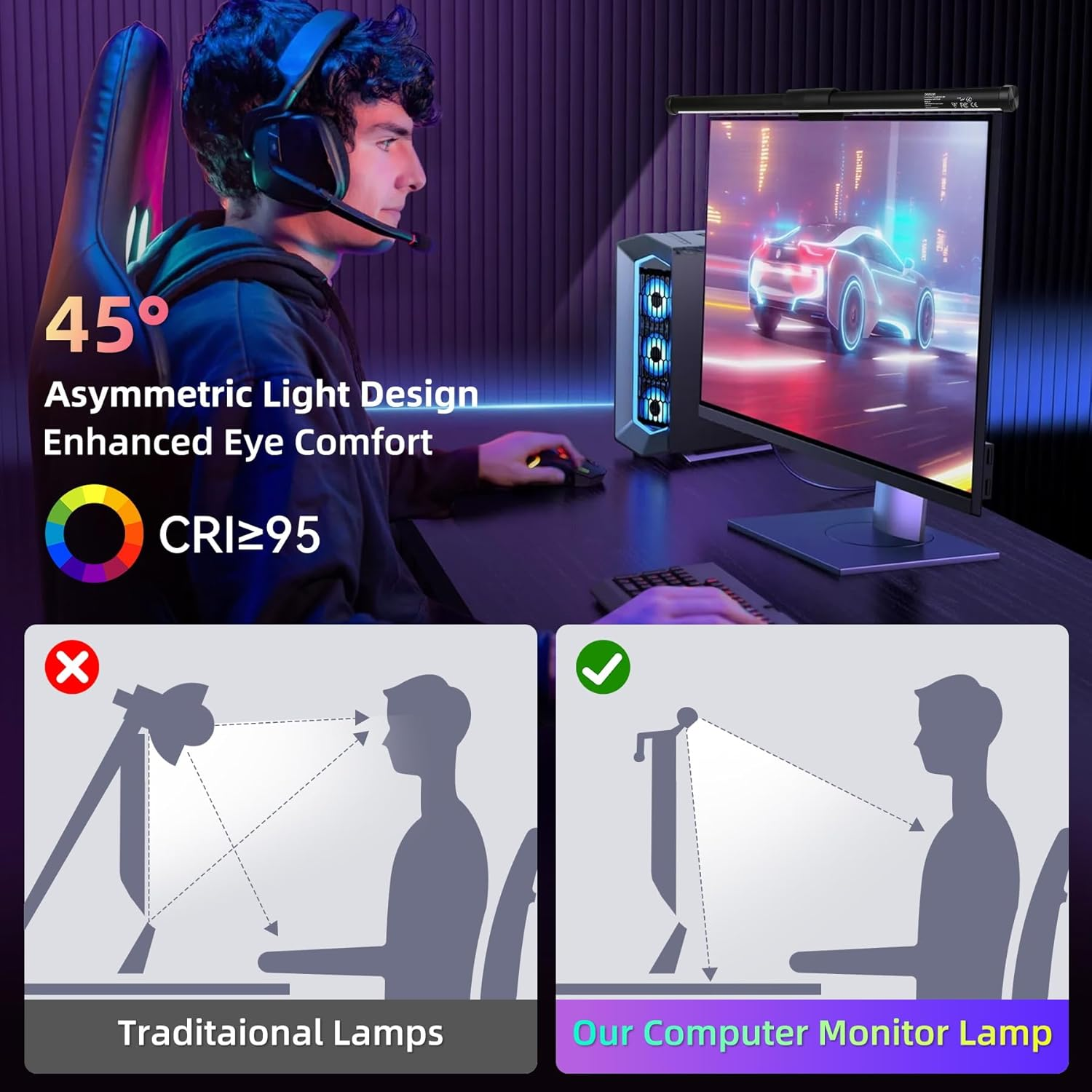 Monitor Light Bar 44CM Computer Screen Light Bar 5W RGB Mode 7 Colours USB Powered Gaming Desk Lamp3 Colour Temperature (3000K-6500K) and Brightness Adjustment for Home Indoor, Work, Study Lighting image number 4