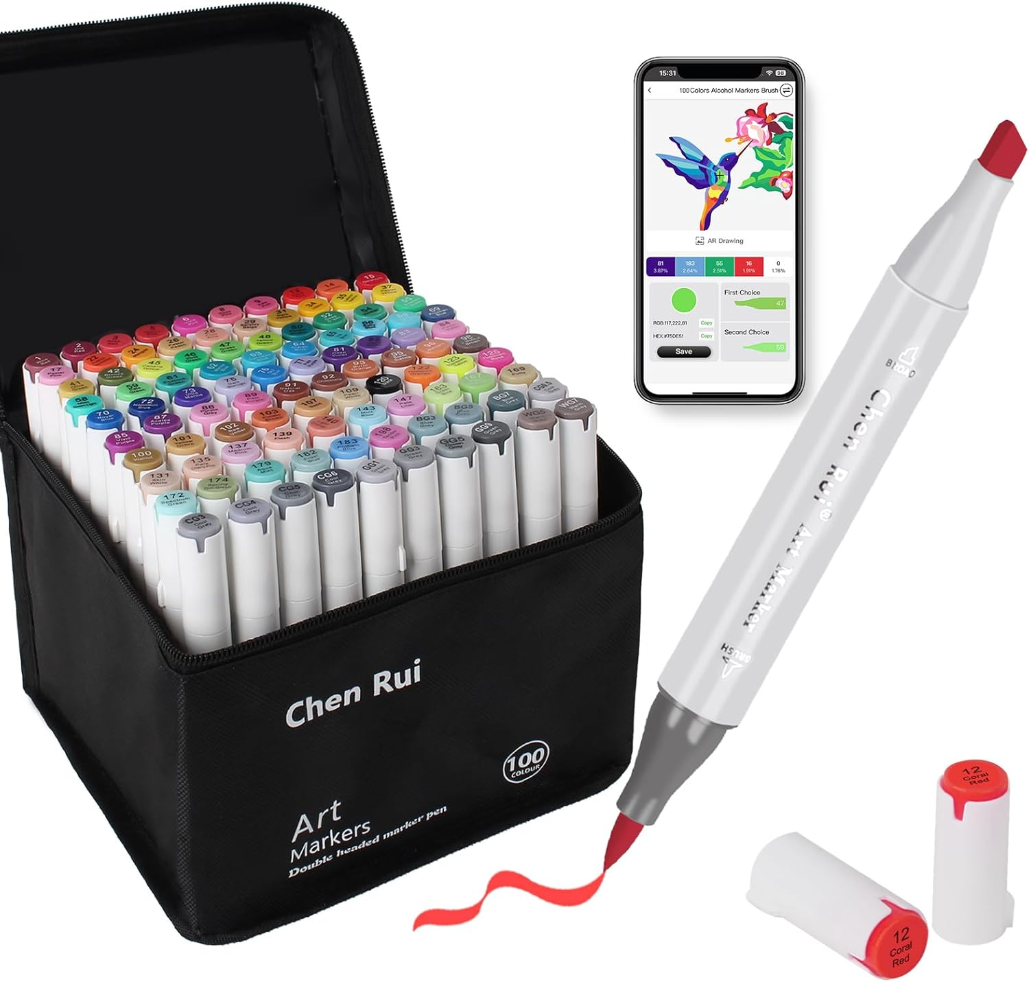 168 Colors Alcohol Brush Markers with Free App,Dual Brush & Chisel Tips Blender Art Markers for Adults and Kids, Alcohol Based Markers Dual Tips for Painting, Sketching, Drawing