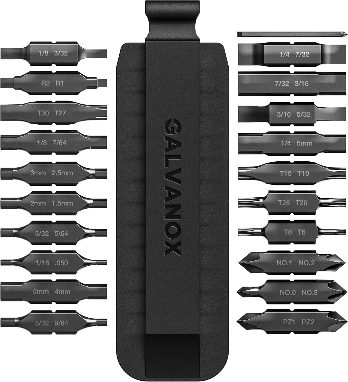 Galvanox 21PC Flat Bit-Kit Designed for Leatherman Multi-Tool Screwdrivers, [59-HRC] Industrial-Grade Hardened S2 Impact Steel, Set Includes Double-Sided Sheath Holder (Black) image number 2
