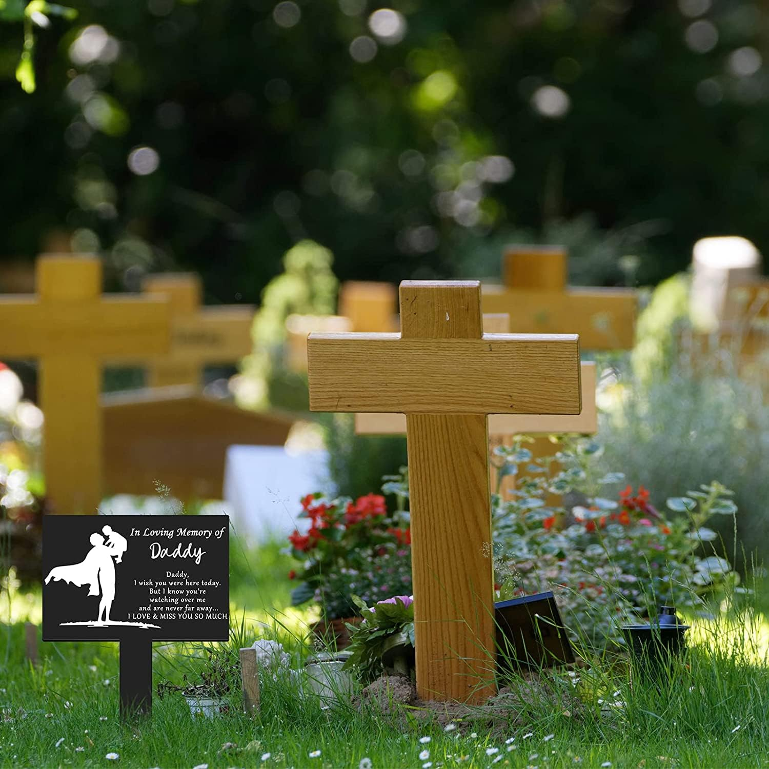 Cemetery Decorations for Grave Metal Grave Memorial Decorations Stake Plaque Grave Markers Outdoor Waterproof for Dad(Memory of Daddy) image number 3