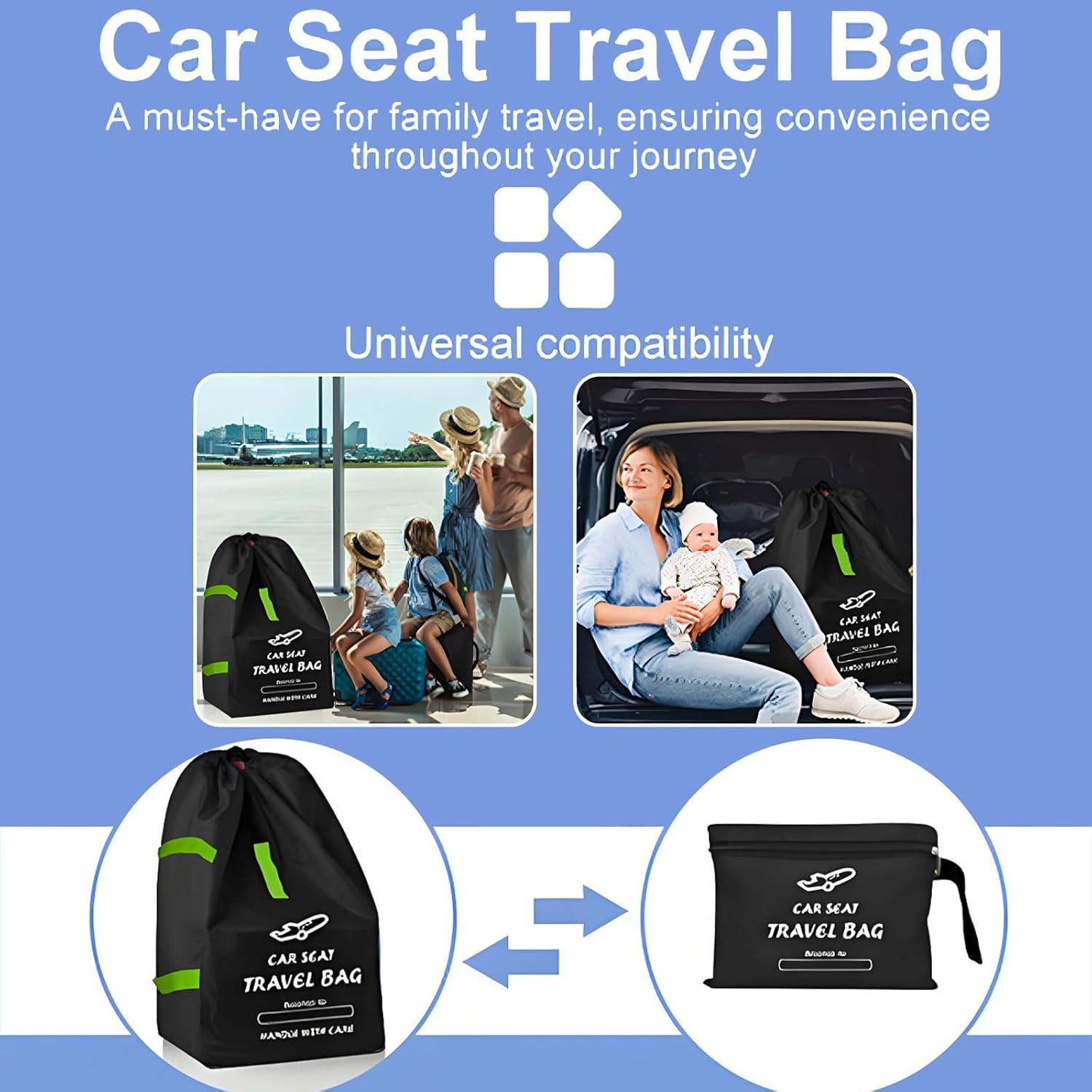 Durable Car Seat Travel Bag for Airplane & Stroller Bag - Large Tear & Water Resistant Gate Check Bag, Fits Convertible Car Seats or Double Strollers, Padded Easy Carry Protector for Air Travel image number 4