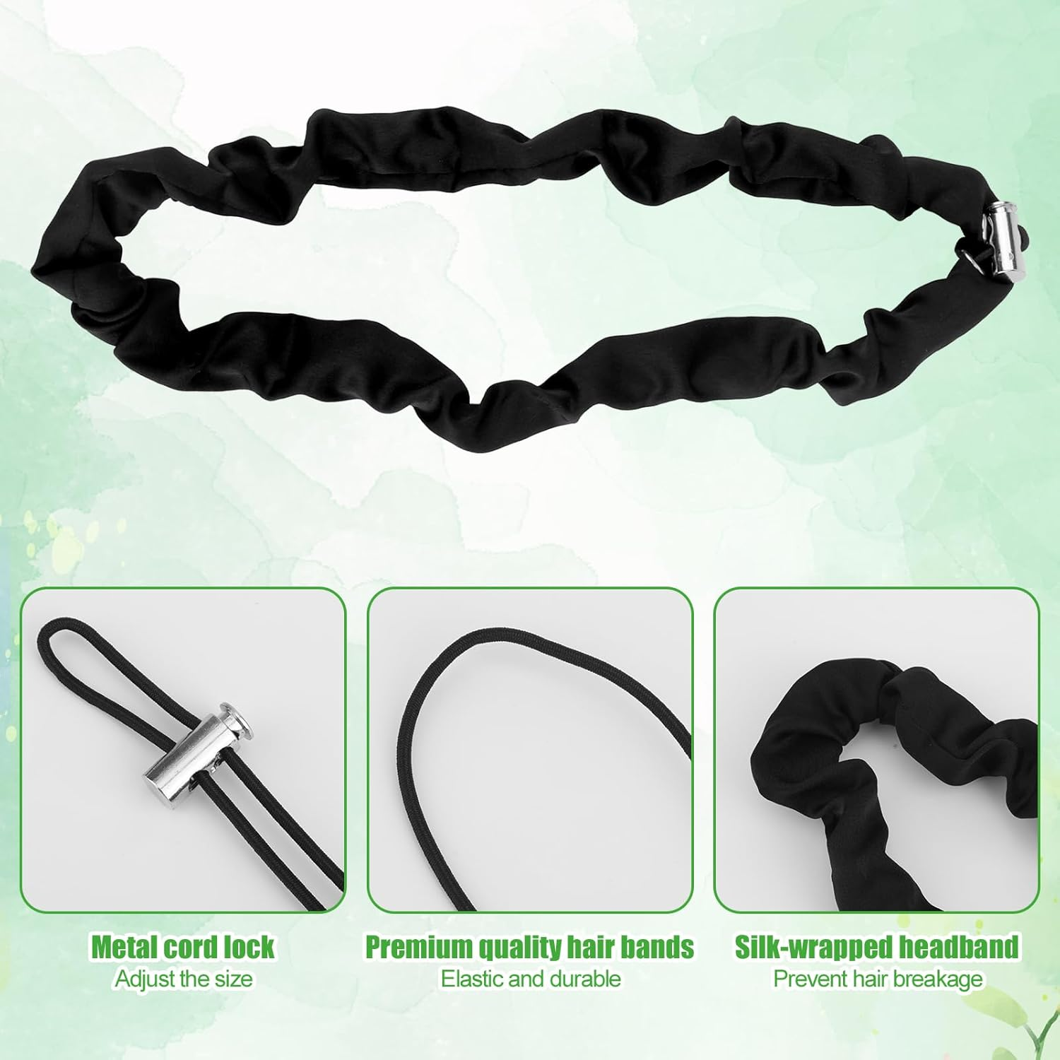 3Pcs Adjustable Hair Ties, Silk Satin Scrunchies Black Afro Puff Hair Ties High Elastic Ponytail Holders Non-Slip Hair Bands for Women Thick Curly Fluffy Natural Ponytails Hair image number 3