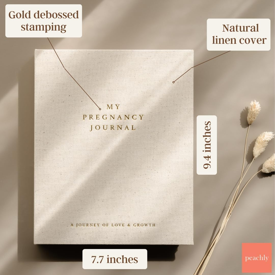 Peachly Pregnancy Journal - Linen Pregnancy Book to Capture Every Milestone - Pregnancy Must Haves - Baby Book Keepsake Pregnancy Journals for First Time Mothers and Experienced Mothers - Beige image number 3