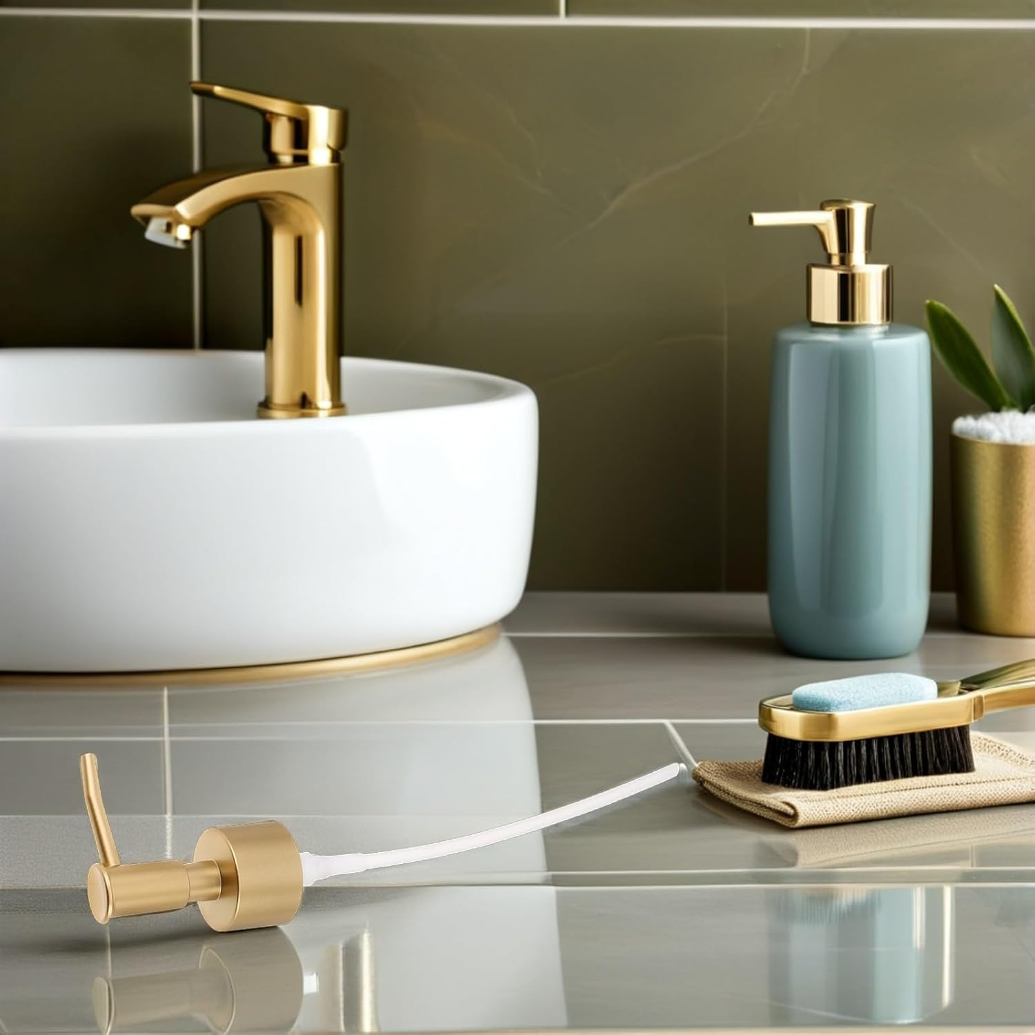 EPIGEIST 5Pcs Pearl Gold Plastic Lotion Dispenser Pump Heads Replacement for Soap Shampoo Hand Wash Bottles, 28Mm Thread, Suitable for Bathroom and Kitchen Use image number 6