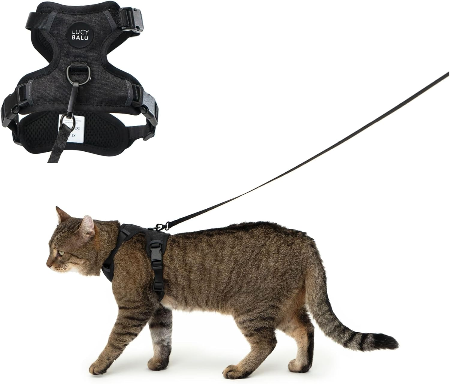 Lucybalu&reg; Explorer Cat Harness with Lead, Escape Proof, Airtag Compartment, Lightweight and Comfortable, Black, XS/S image number 1