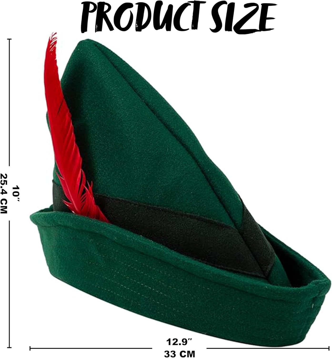 Felt Robin Hood Hats with Feather One Size Fits All for Adult Alpine Hat Party Costume, Peter Pan Hat, German Hat, Green Tyrolean Hat Halloween Dress up Party Favor.