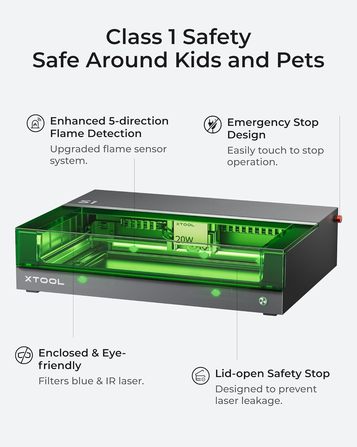 Xtool S1 20W Laser Engraver and Cutter Machine with Air Assist & Honeycomb, 23.93" X 15.16" Bed Size, Beginner-Friendly, Laser Engravering Machine for Wood and Metal, Acrylic, Etc. (20W, Basic Kit) - 40W image number 7