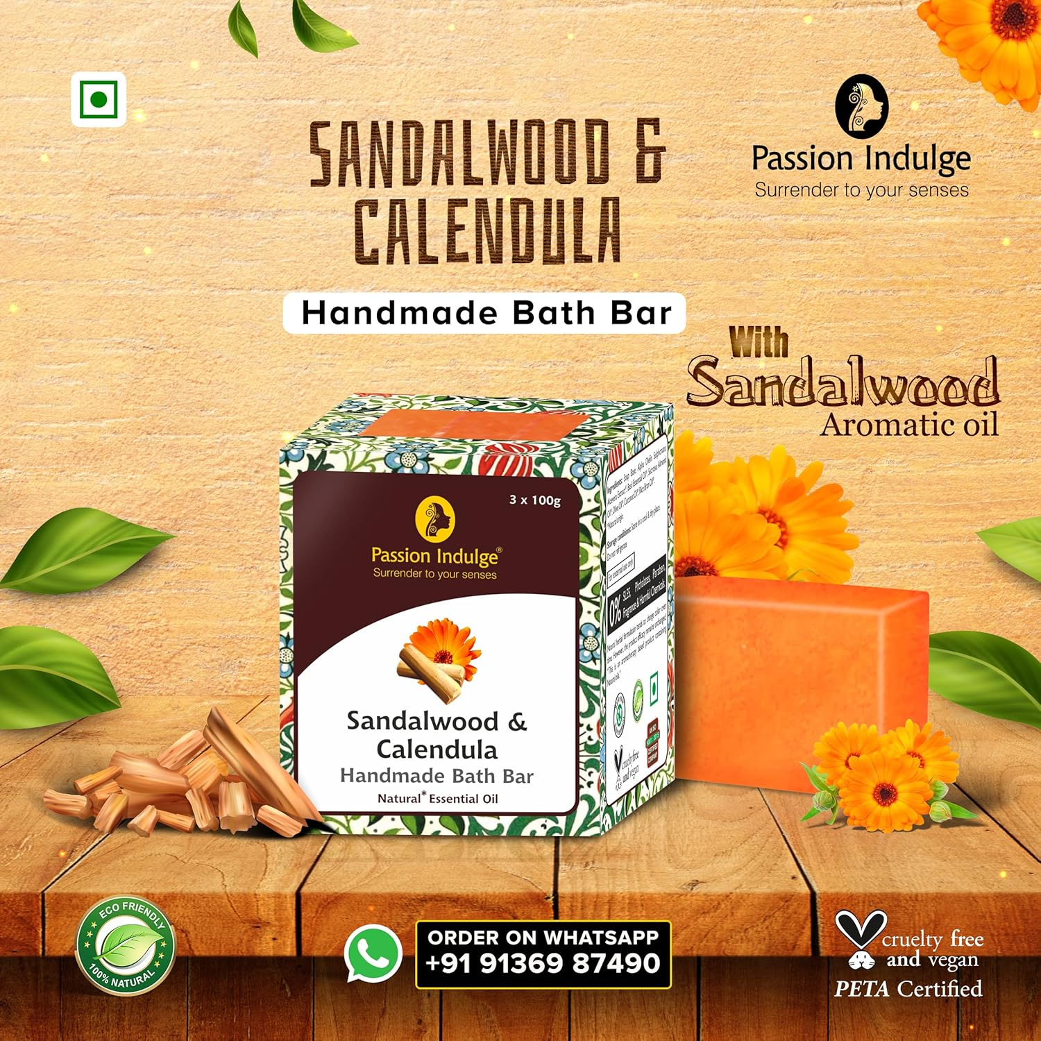 Passion Indulge Combo Handmade Bath Bar Ayurvedic Soap - Sandalwood and Turmeric Soap | Natural Soap | Soap for Men| Soap for Women | Essential Oil Soap | Vegan Soap image number 4