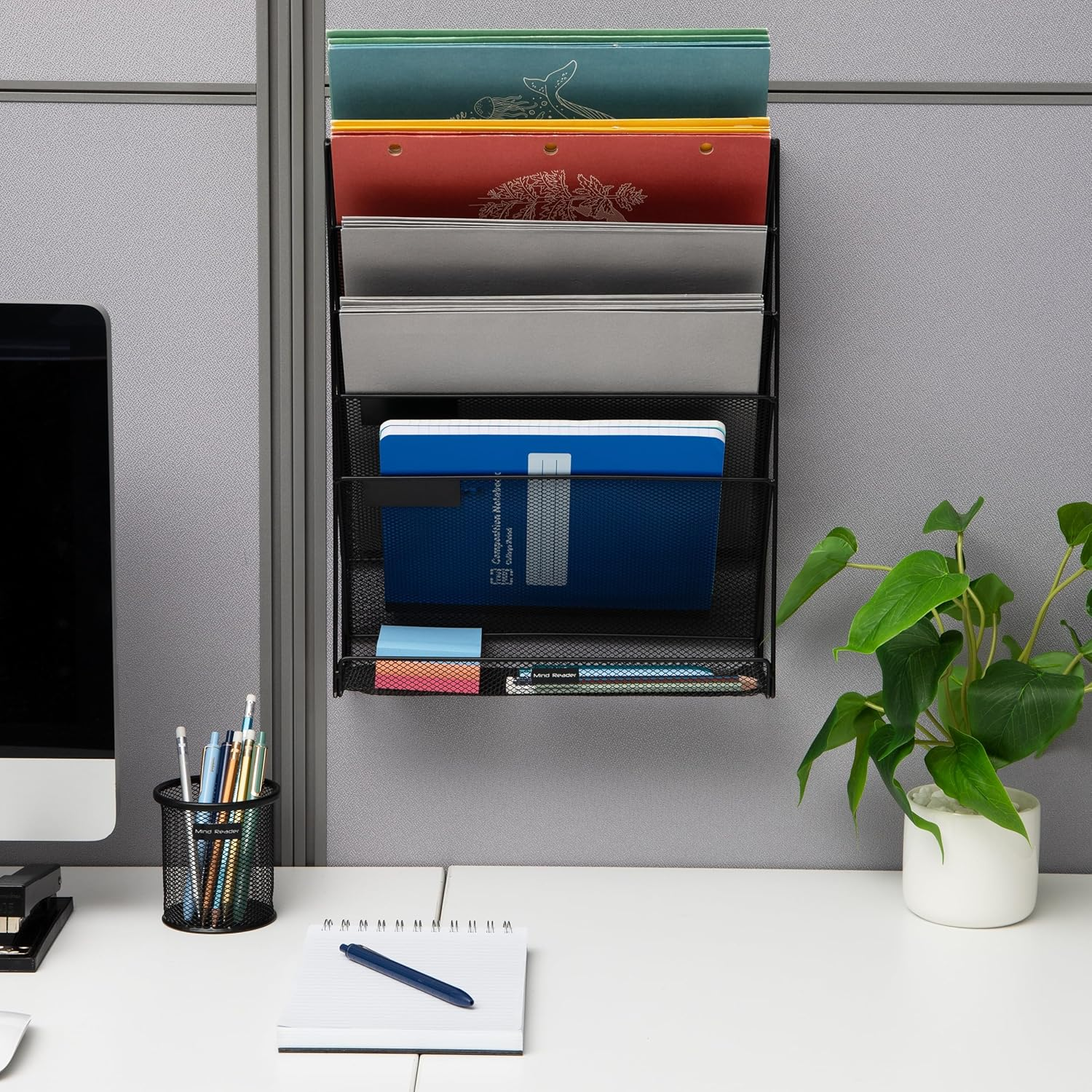 Mind Reader 5-Tier Vertical File Storage, Desktop Organizer, Wall Mount, Office, Metal Mesh, 12.75" L X 4" W X 16" H, Black image number 3