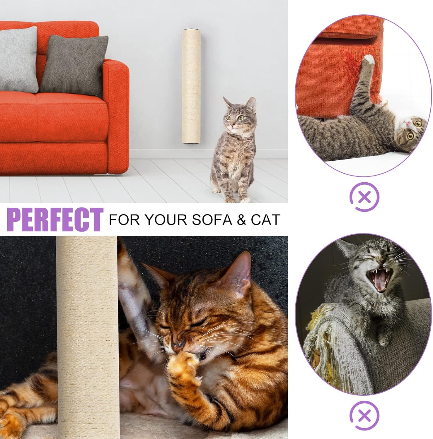 BEBOBLY Wall Mounted Cat Scratching Post for Indoor Cats | Kitten Wall Shelves Climbing Furniture| Sisal Rope Cat Claw Scratcher Tree | Solid Wooden Walkway for Cage Mounted Climbing Relaxing image number 6