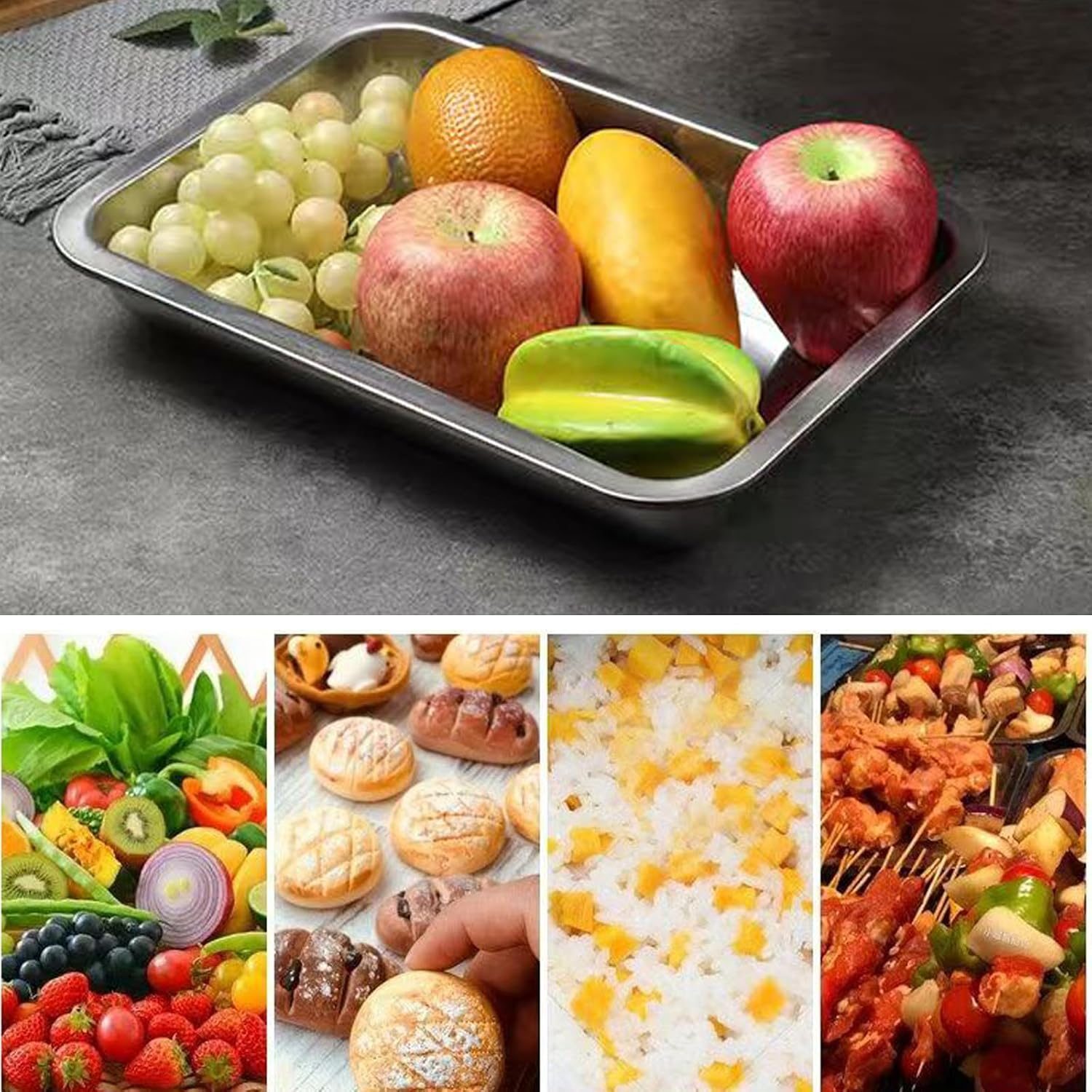 3 Pack Stainless Steel Breading Trays Set,Breading Pans for Marinating, and Prepping Meat Chicken and Fish 10.4" X 7.7" X 1.9" image number 3