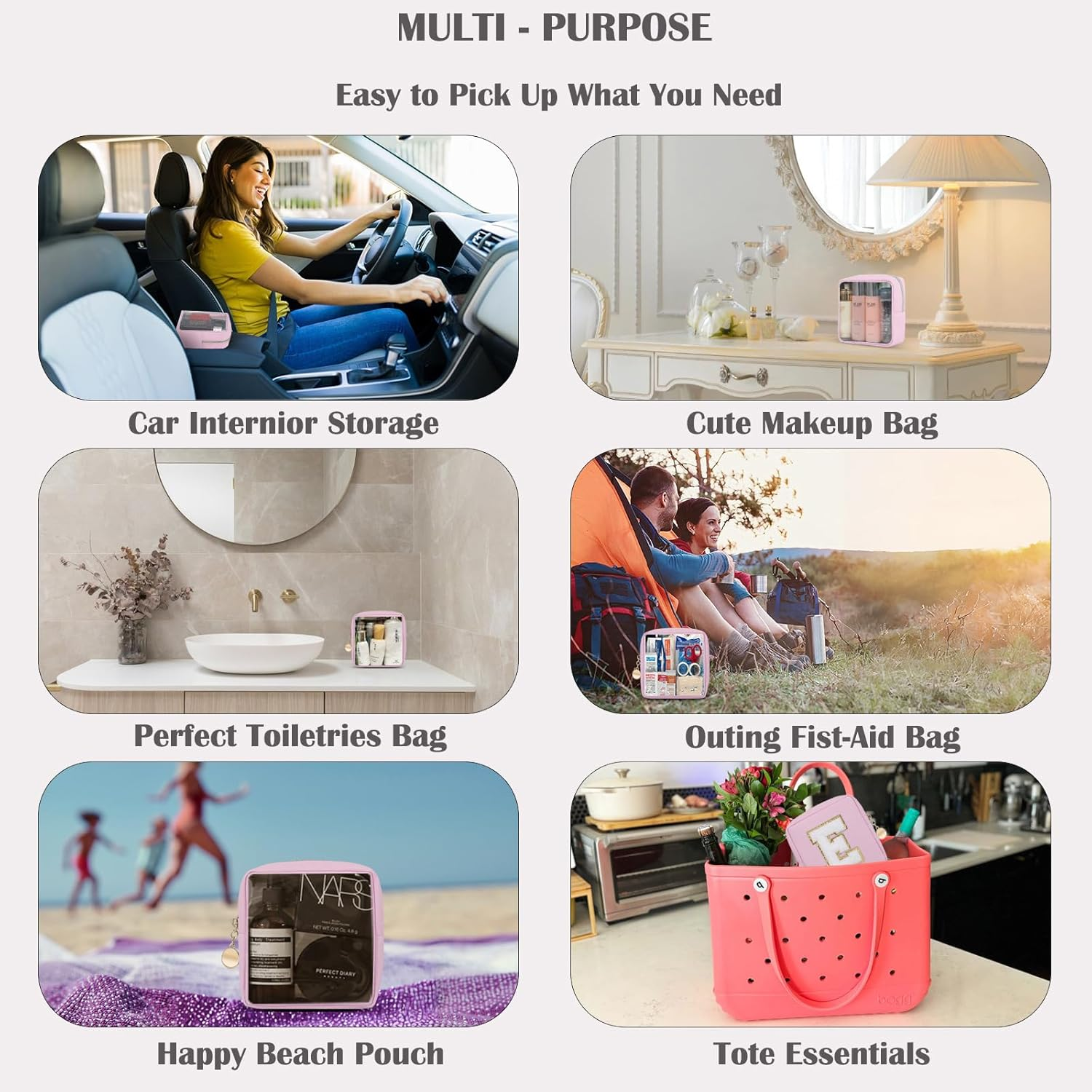 CHICREEN Clear Makeup Bags Set,Clear Toiletry Bags,Initial Clear Purse,Personalized Clear Gift Bags,Make up Pouches,Tsa Approved Clear Organizer,Gifts for Teen Girls&Women, Pearl White (1 Mini), M image number 3