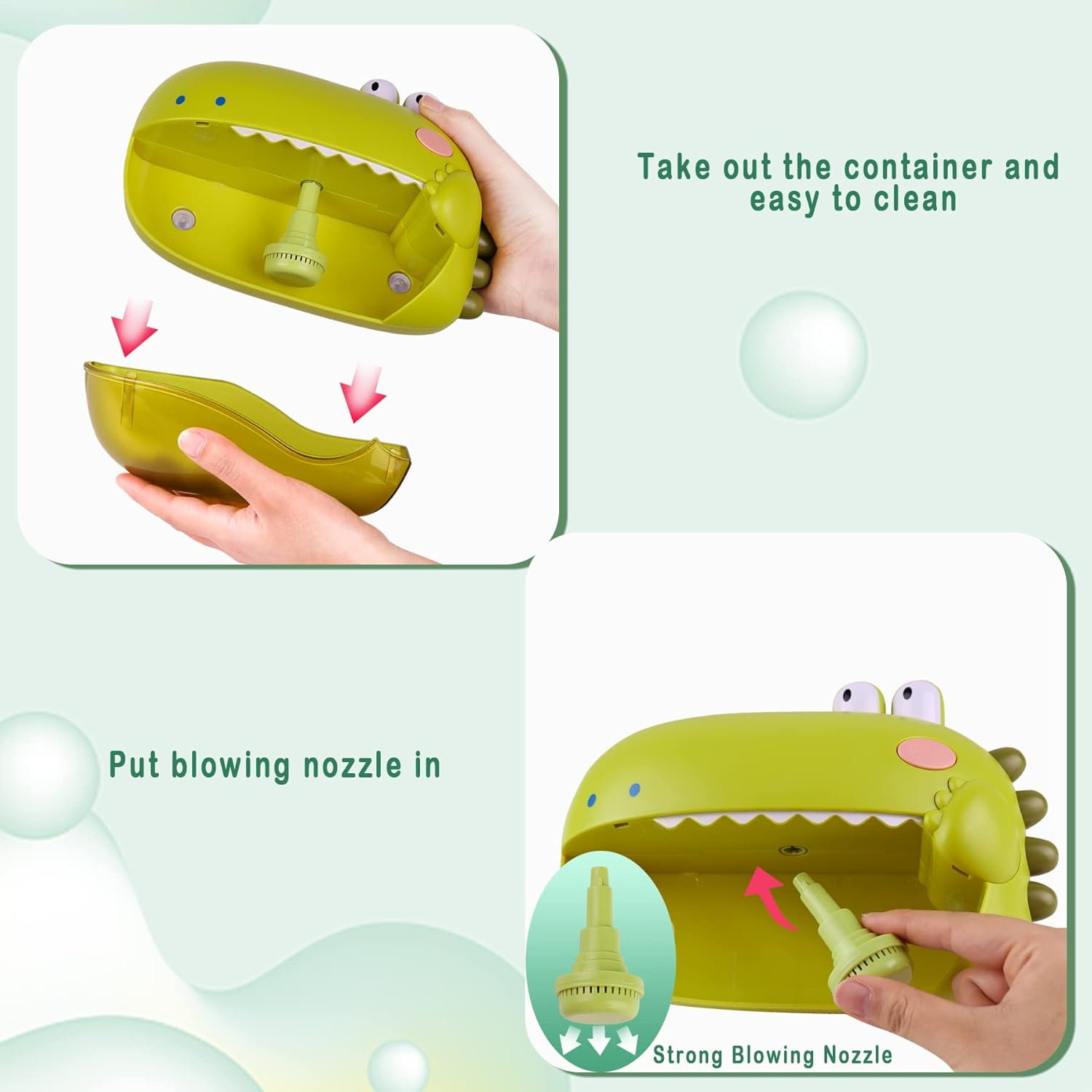 Bath Toys for Toddlers,Bathtub Bubble Maker Toy Green Dinosaur,Tub 1000 Bubbles Makes Machine Blower Cute for Baby Kids Bathtime Shower with 12 Music Songs Fun Gift 3 4 5 Girl Boy image number 1