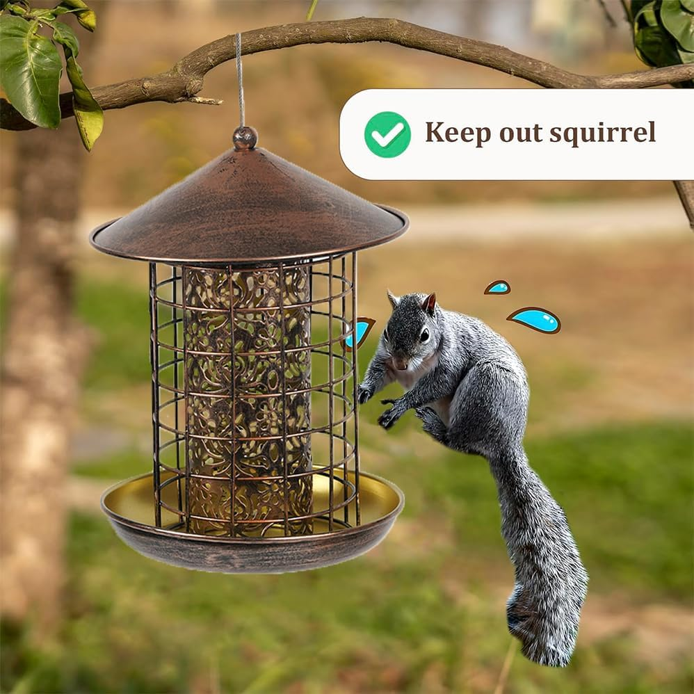Outdoor Wild Bird Feeder, Cage Bird Feeder, Heavy Metal, Squirrel Proof, Garden and Courtyard Decoration, Woodgrain Finish Heavy Duty Mesh Metal Bird Feeder, Vintage Style with Unique Decorations image number 5