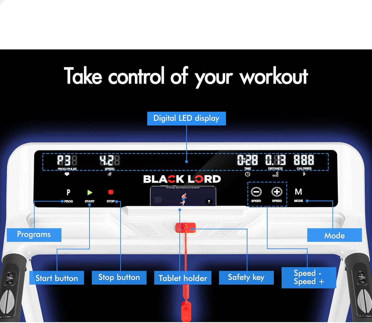 BLACK LORD 1.8-5.5HP Treadmill Series, Electric Running Machine Workout Exercise Fitness Equipment Walking Jogging Trainer - Epic Series Exp50 5.5Hp image number 4