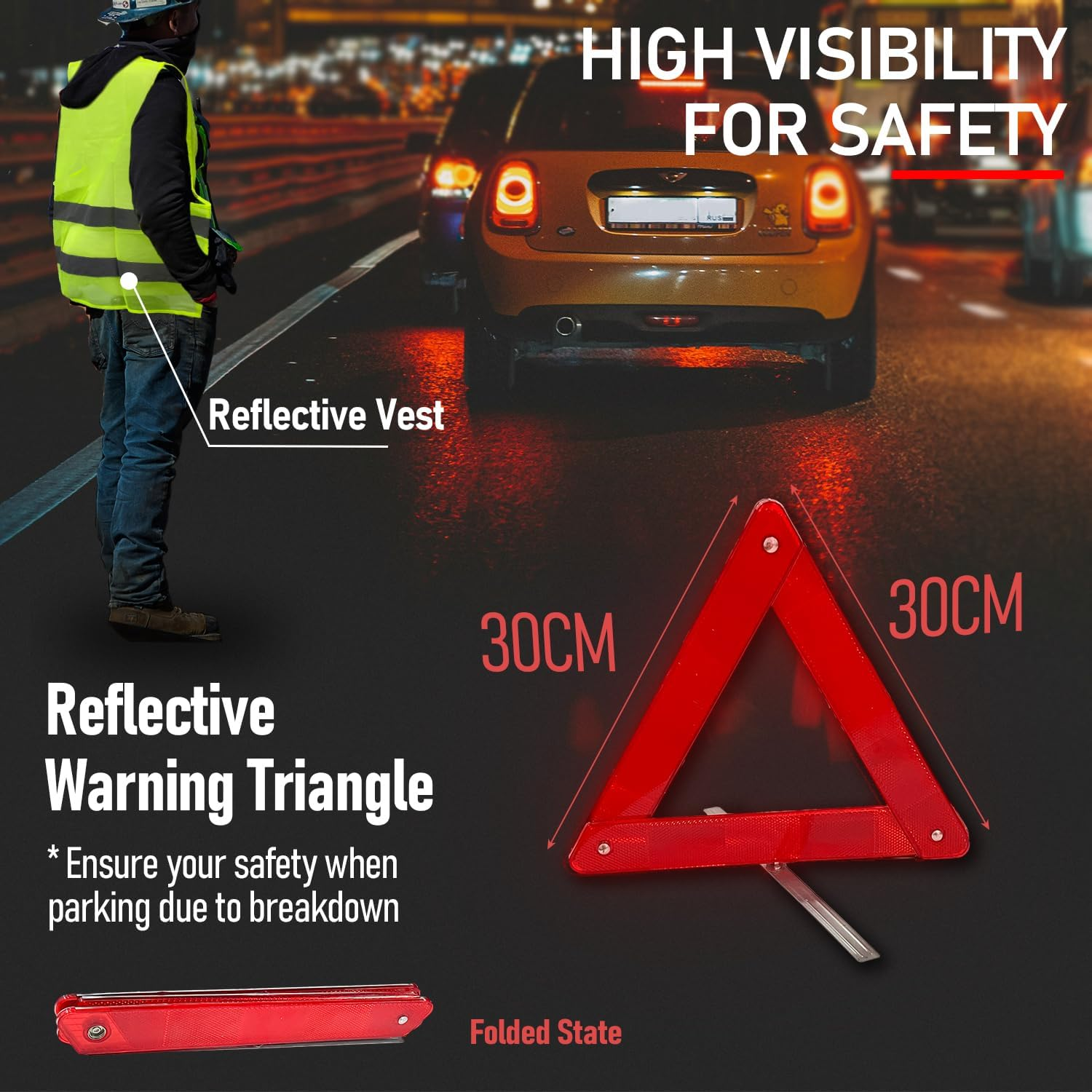 Socpuro Car Roadside Emergency Kit, Roadside Safety Tool Kit Assistance Bag with Jumper Cables, First Aid Kit, Tow Rope, Safety Hammer, Reflective Triangle for Car Vehicle Truck SUV image number 3