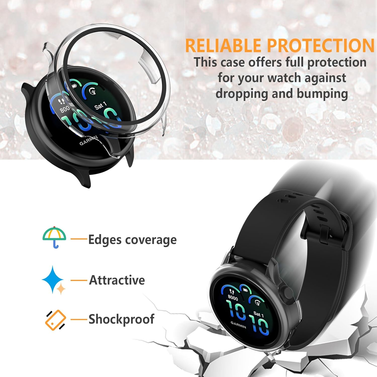 Hianjoo (5 Pack) Case Compatible with Garmin Vivoactive 6, Built-In Thin HD Tempered Glass Screen Protector Overall Cover Replacement for Garmin Vivoactive 6 image number 4