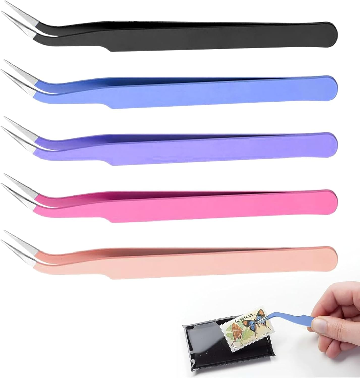 Jarlathy 5 Pcs Stainless Steel Curved Craft Tweezers, Multipurpose Curved Tip Craft Tweezers for Intricate Projects, Scrapbooking, Cardmaking, Stickers, Etc image number 4