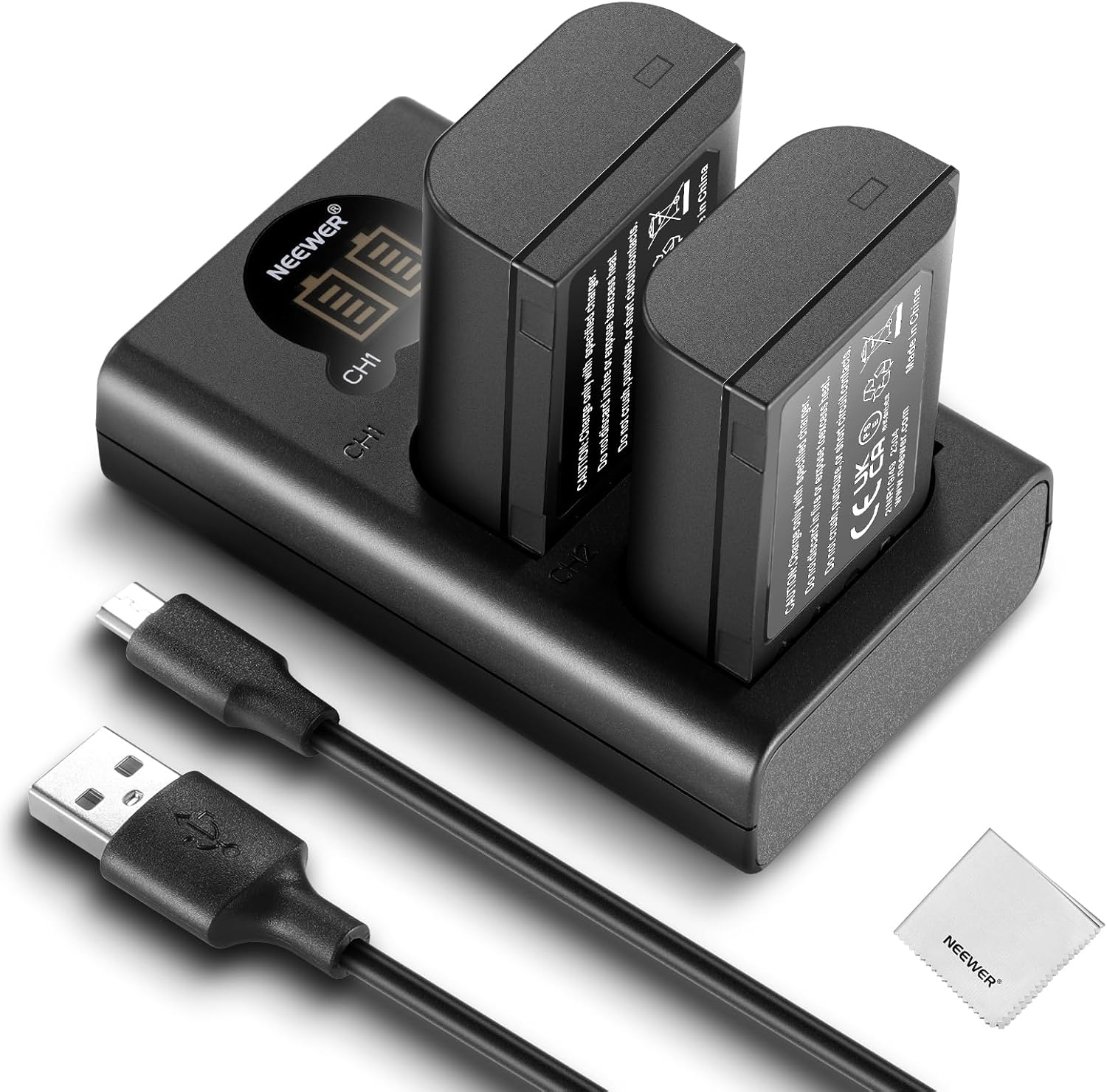 NEEWER Replacement Battery & Charger Set for DMW-BLK22, Compatible with Panasonic Lumix DC-S5 DC-S5II DC-S5IIX GH5 II GH6 S5II S5M2 Cameras, 2Pcs 2400Mah Battery, Dual Channel Charger, Cleaning Cloth image number 6