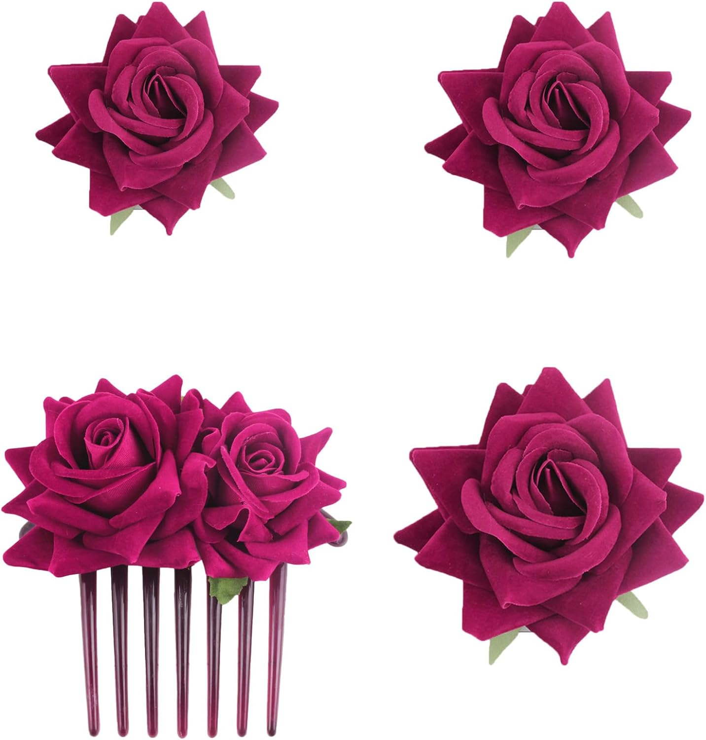 SUNTRADE Pack of 4 Women'S Rose Hairpin, Bridal Rose Brooch Hair Clip, Wedding Floral Clips for Women, Girls, Party, Wedding (Red)