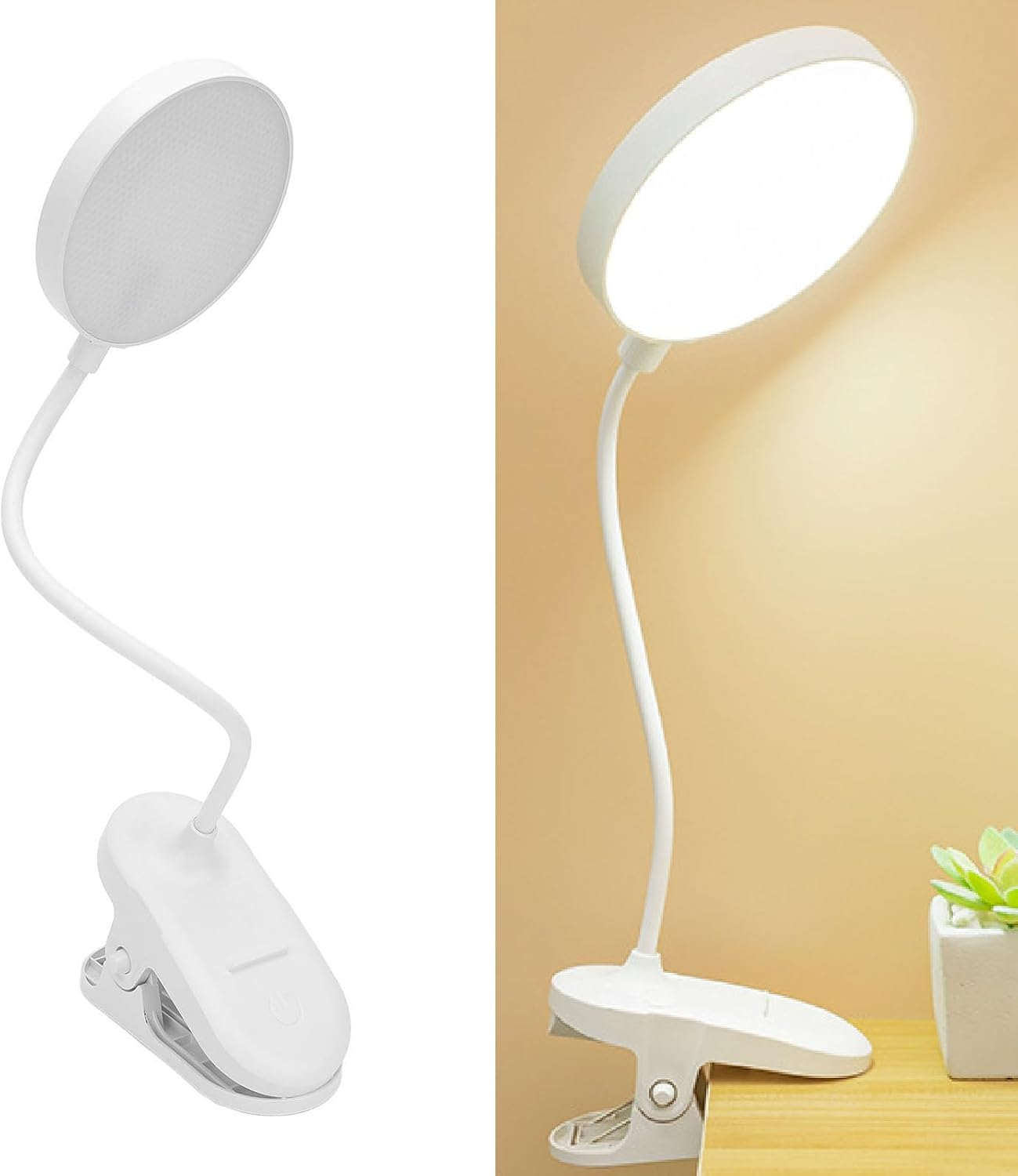 Desk Lamp Clip on Light, LED Desk Lamp with Clamp, Clip on Light Reading Light, Rechargeable and Battery Powered Reading Light, Cordless Book Lamp, Dimming Brightness image number 4
