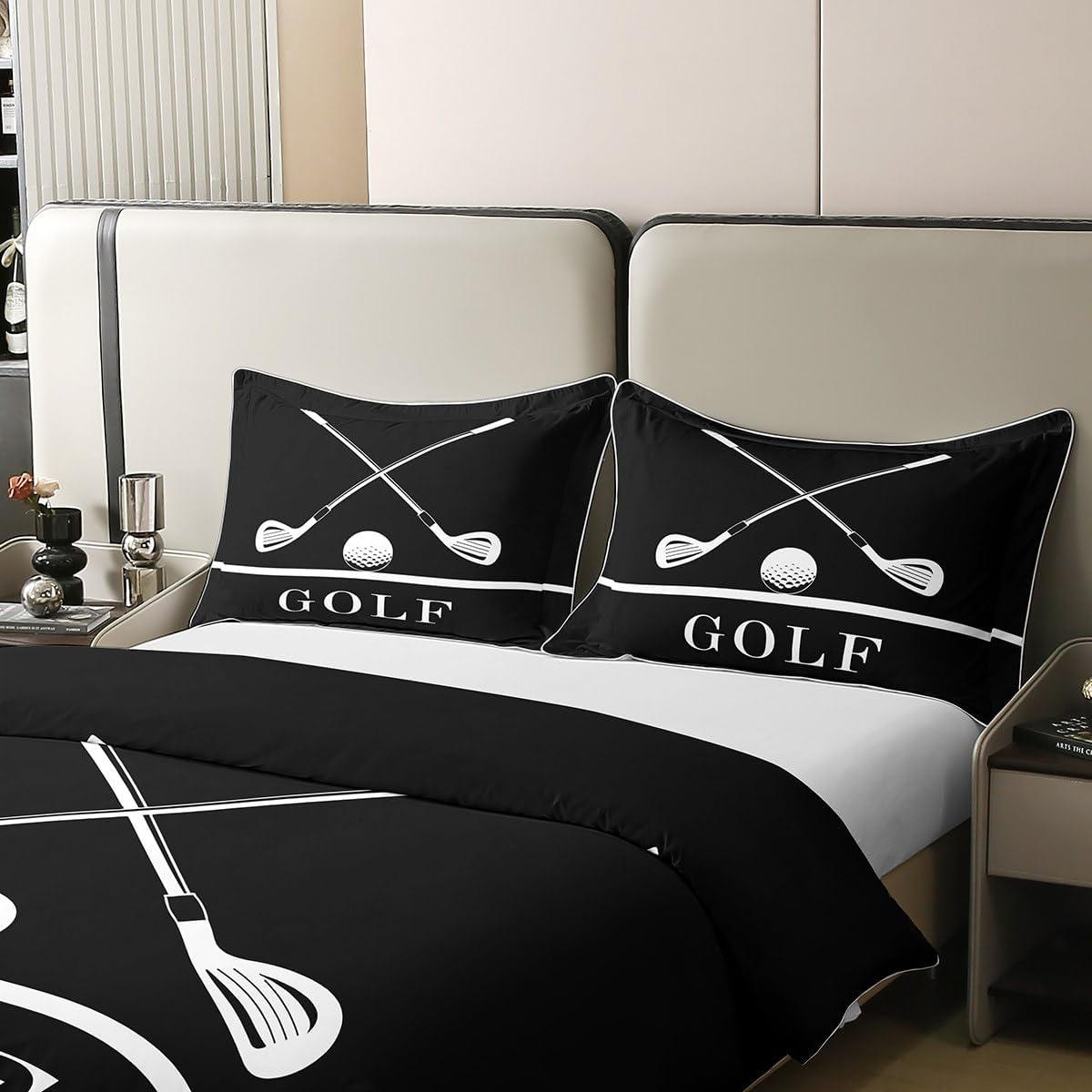 Golf Print 100% Cotton Bed Linen Set, Golf Clubs Pattern Duvet Cover 155 X 220 Cm for Children, Teens, Adults, Sports Game Theme Bed Set, Sports Lovers Duvet Cover with 1 Pillowcase for Bedroom image number 4