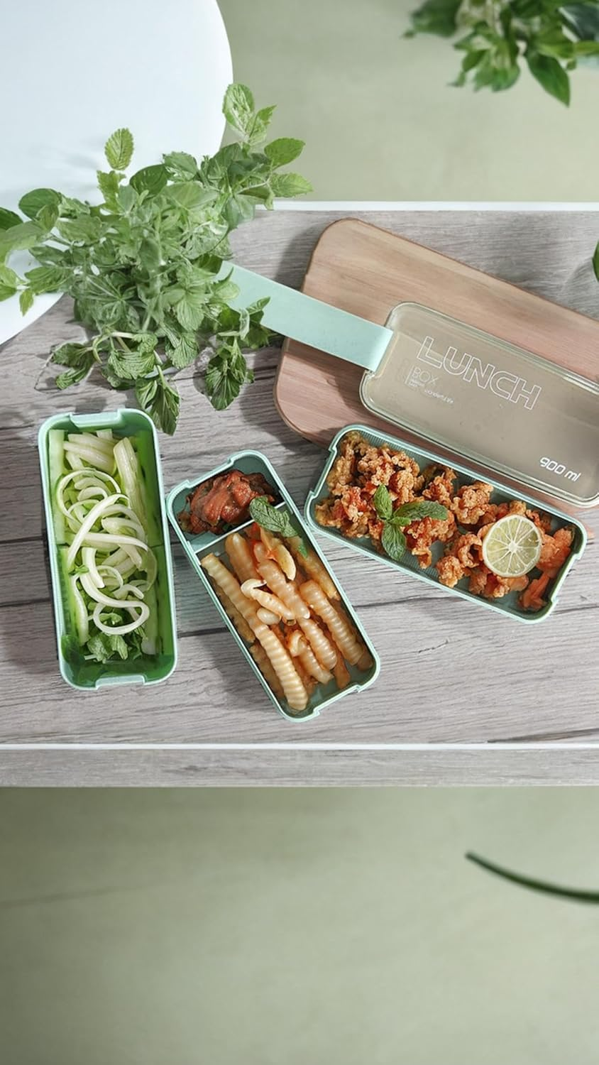 Honwor Leakproof Bento Box for Kids & Adults | 3-In-1 Meal Prep Container | Dishwasher Safe | Japanese Style | Beige | Easy Food Portioning & Storage image number 5