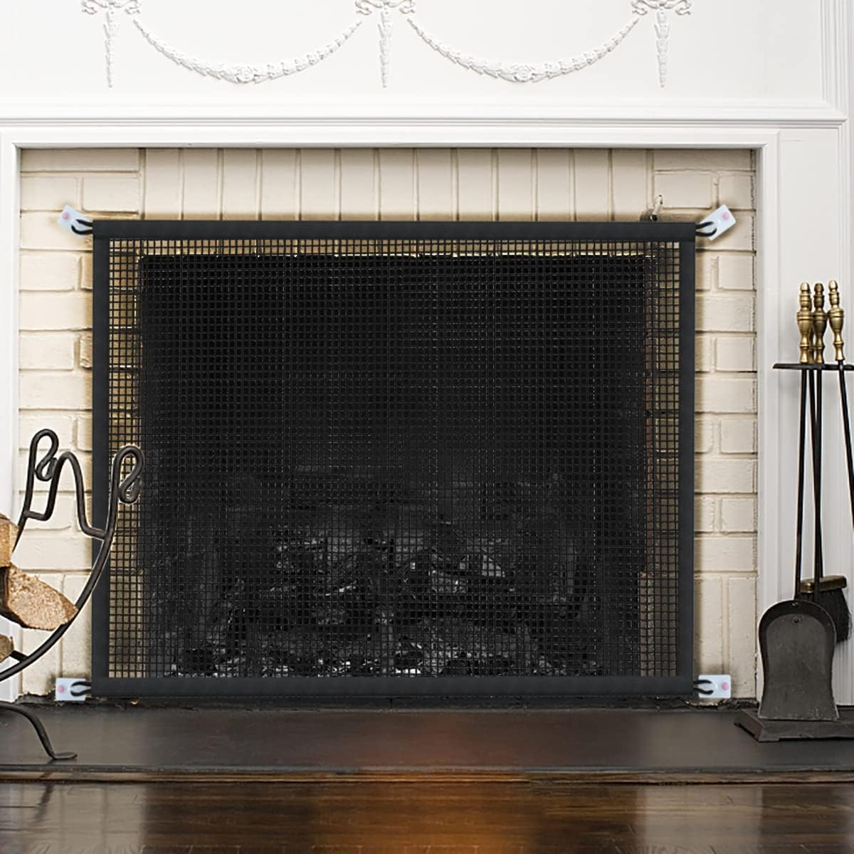 Cupount Fireplace Screen Safe Mesh Gate: Child Proof Barrier Guard Living Room Fire Place Cover for Toddler Baby and Pets 30 X 40 Inches Black