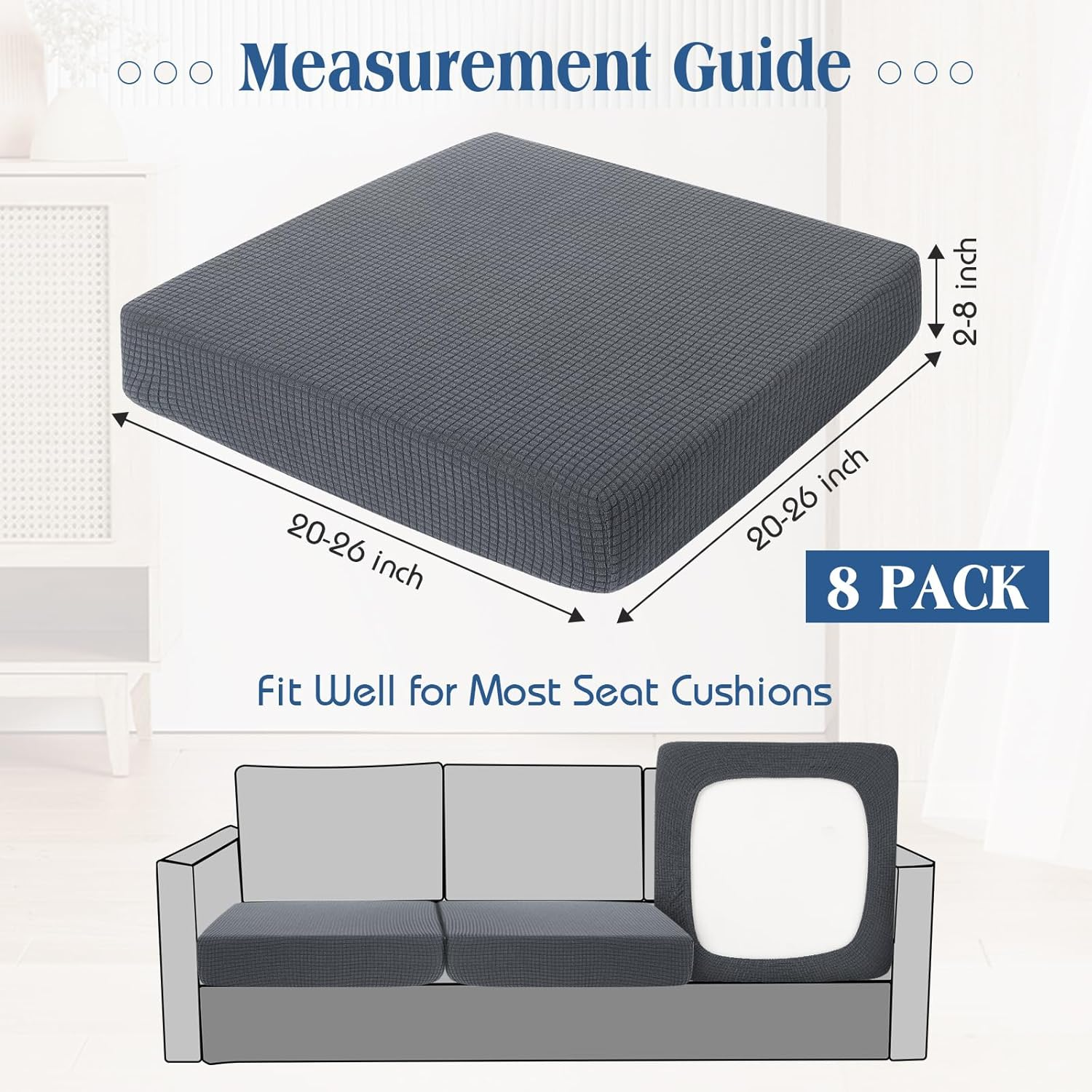 Newwiee 8 Patio Stretch Sofa Cushion Covers Outdoor Cushion Covers Replacement Couch Slipcovers Sofa Seat Cover Soft Chair Cover Furniture Protector for Pet (Dark Gray)