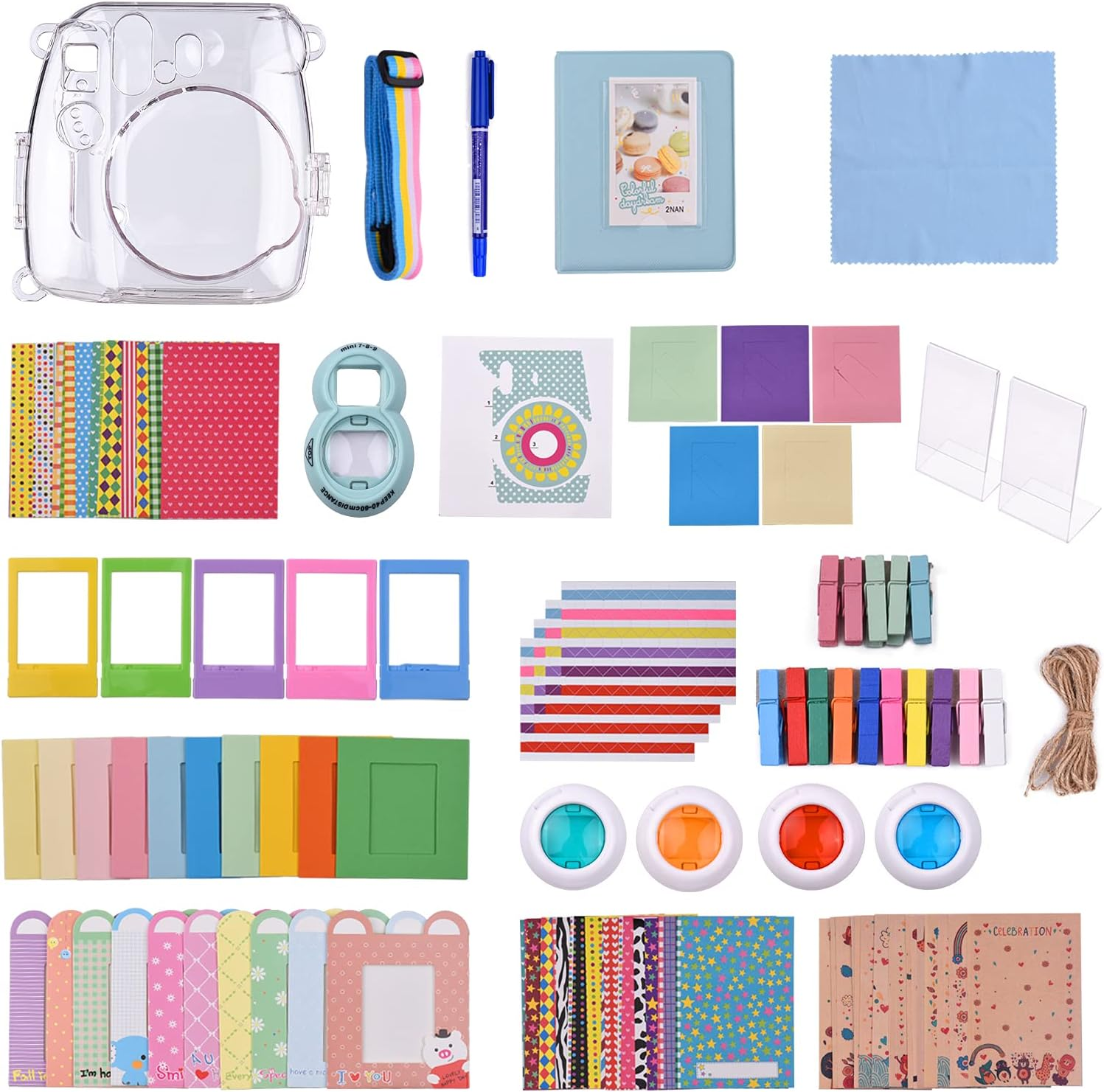 18-In-1 Insta Camera Accessories Kit Replaceme for 8/9 Insta Film Camera with Case/Album/Selfie Mirror/Stickers/Frames/Lens Filter/Lanyard and More Multicolor image number 1