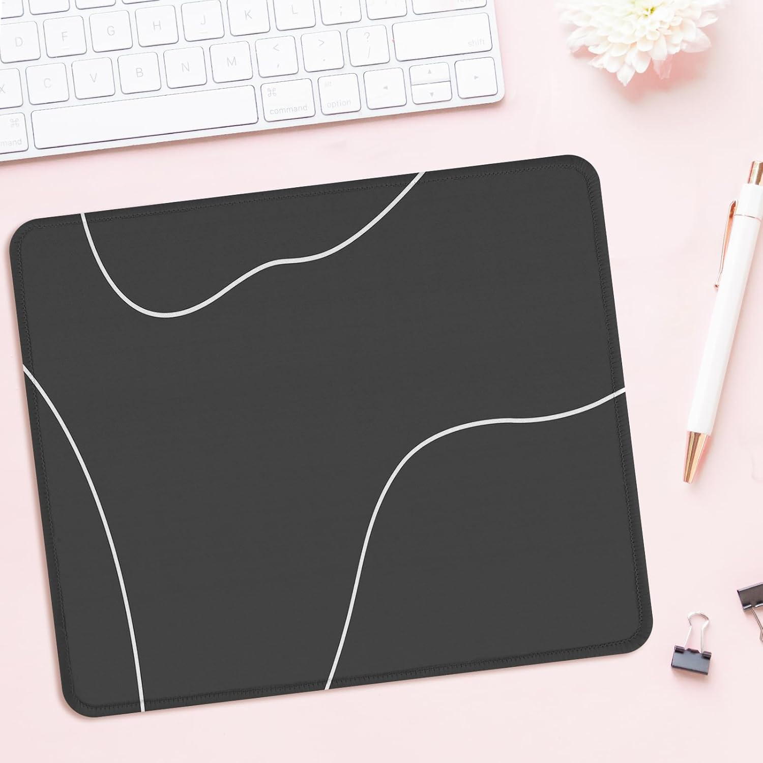 Square Aesthetic Cute Heart Mouse Pad Office Home Personalized Mouse Mat Waterproof Mouse Pad Non-Slip Rubber Base Computer Mouse Pads for Wireless Mouse,Black（Line）