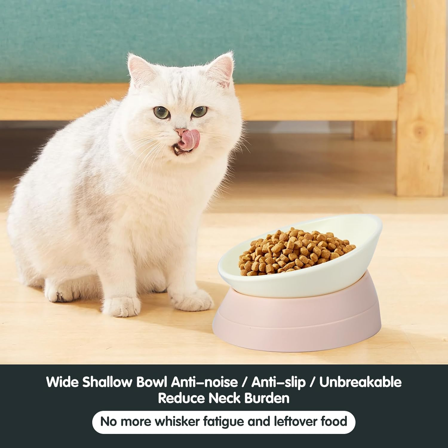 JWPC Bulldog Bowl Anti-Slip Dog Cat Dish Detachable Rubber Dog Bowl Pet Sterile Tilted Pet Feeder Slope Base,White image number 4