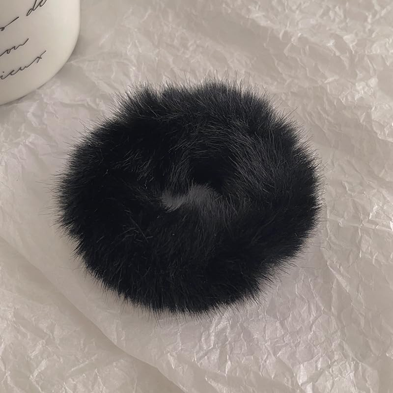 Pack of 12 Hair Bobbles Scrunchies Plush Soft Elastic Hair Bands Rope Ponytail Holder Hair Accessories Furry Pompom Headbands Hair Rubber Bands Hair Accessories for Girls Children - Black image number 2
