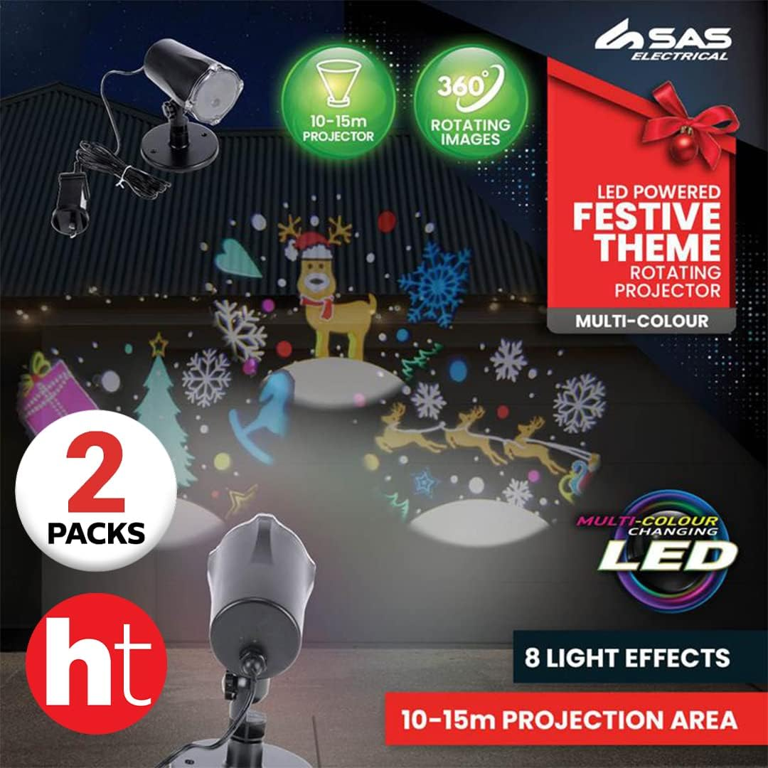 [2PK] SAS Christmas Themed Rotating Projector - 360 Degree Rotation, Low Voltage Energy Efficiency, Indoor/Outdoor Use - Add Life to Your Exterior - 18.5 Cm X 13.5 Cm image number 1