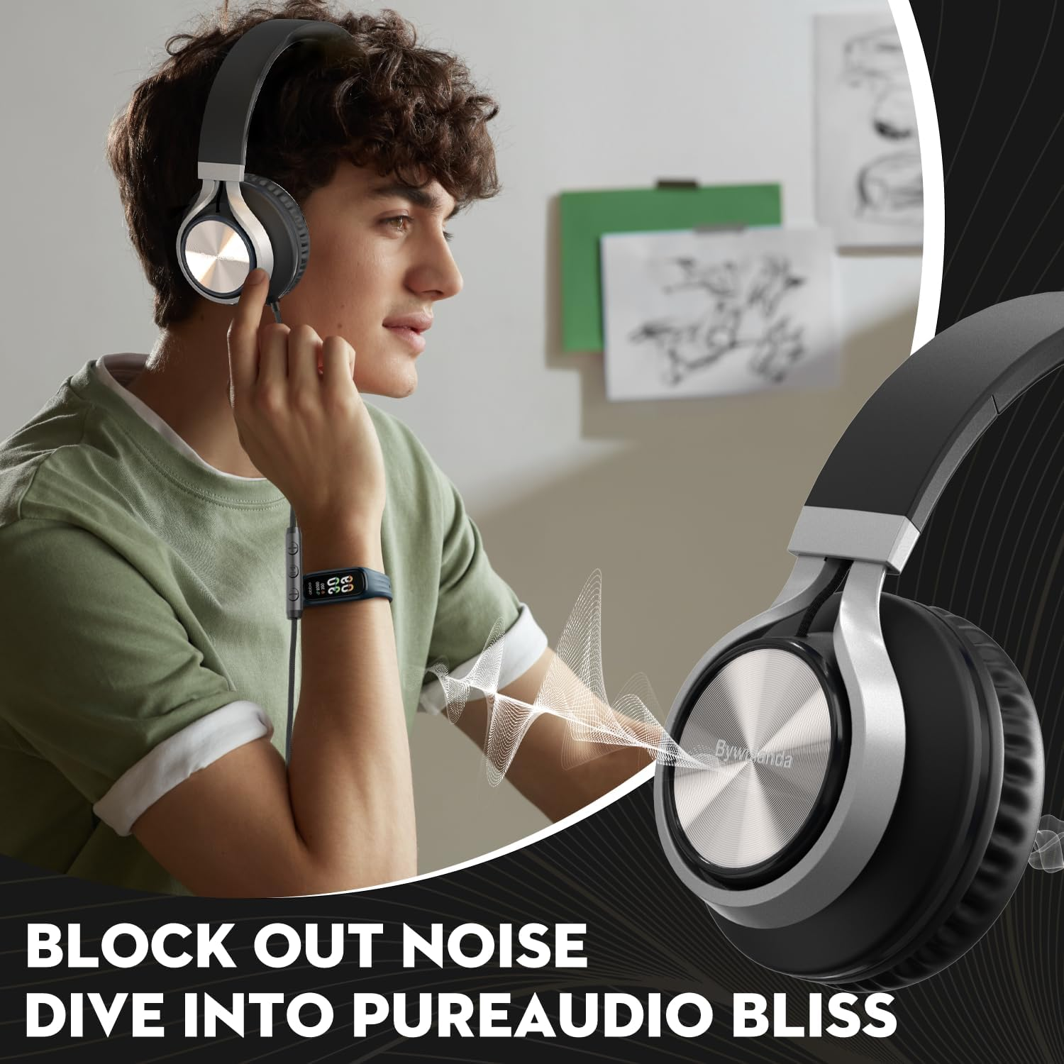 Bywulanda USB C Headphones with Mic and Volume Control, over Ear Stereo Headsets for Iphone 15 16 Pro, Wired Foldable Headphones for Smartphones Chromebook Laptop Tablets Travel(Black/Gray) image number 1